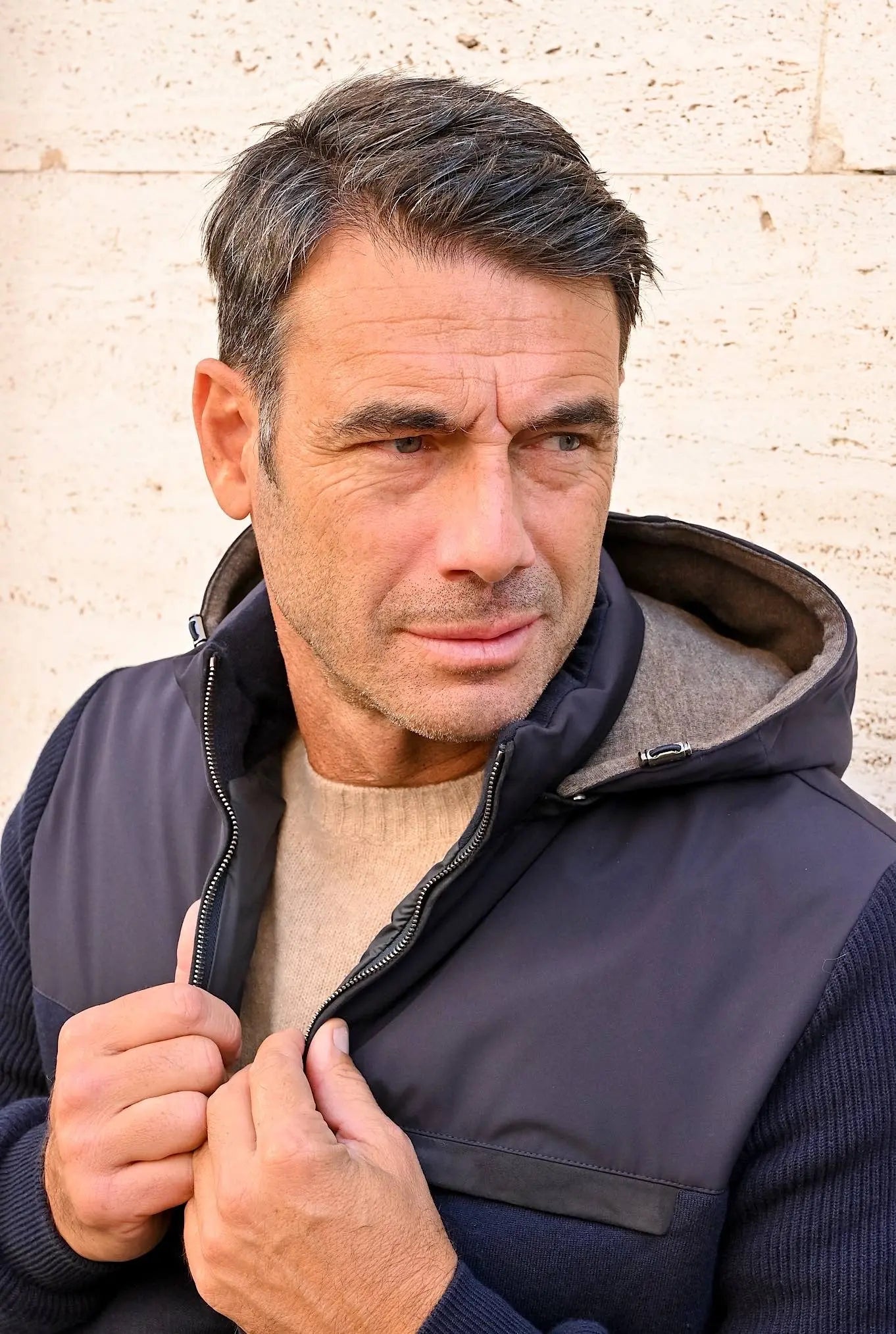 Piumino in Cashmere Cappuccio Blu - Guarino Store