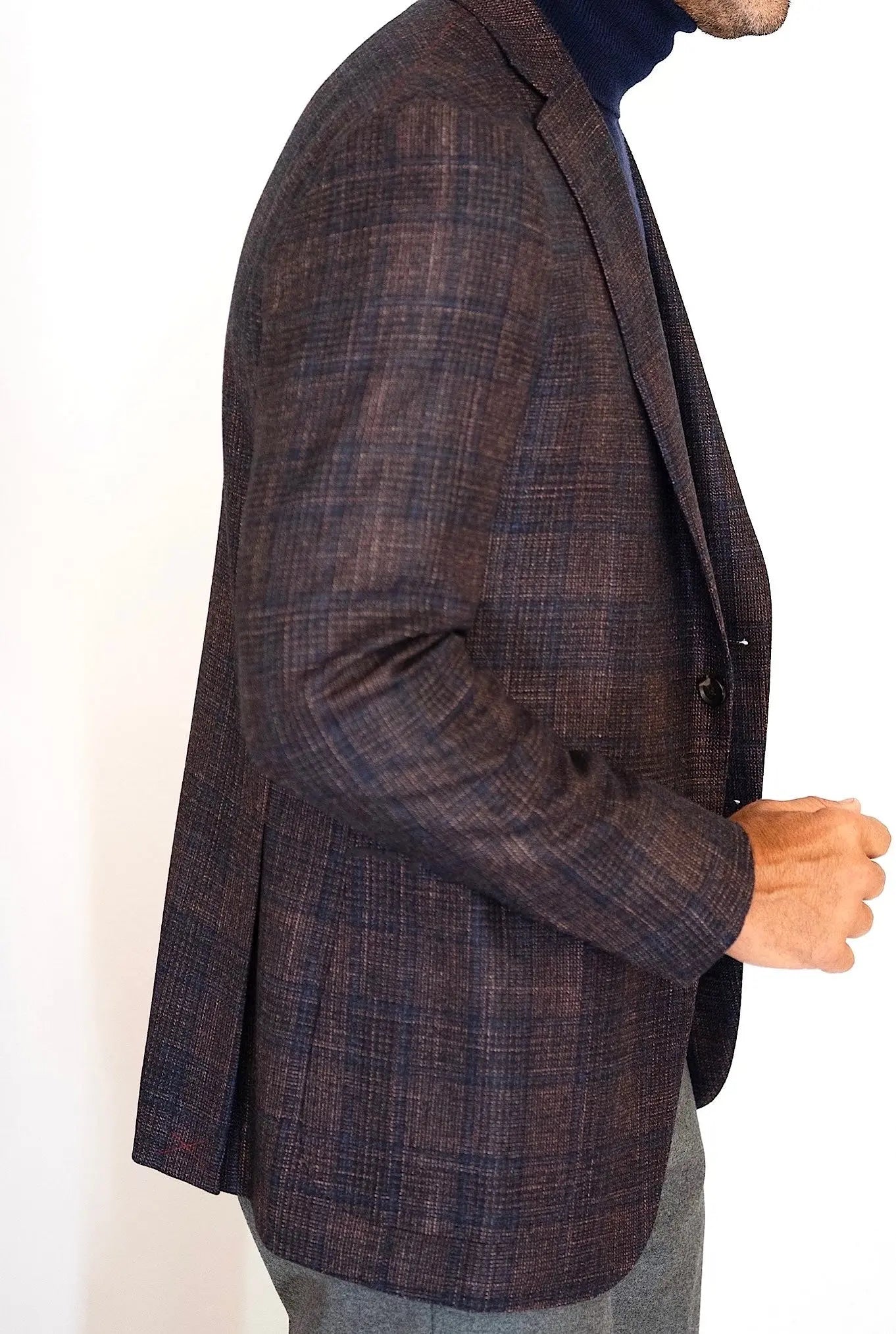 Giacca Galles Lana Seta e Cashmere Marrone e Blu - Guarino Store