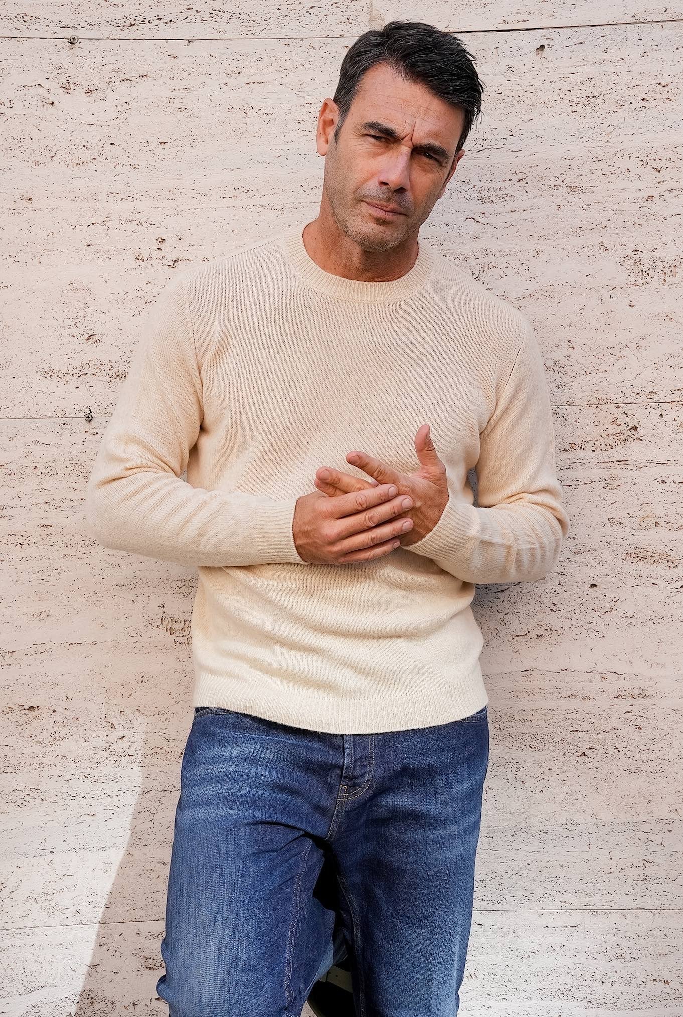 Maglia Girocollo Merinos e Baby Camel col. Naturale - Guarino Store