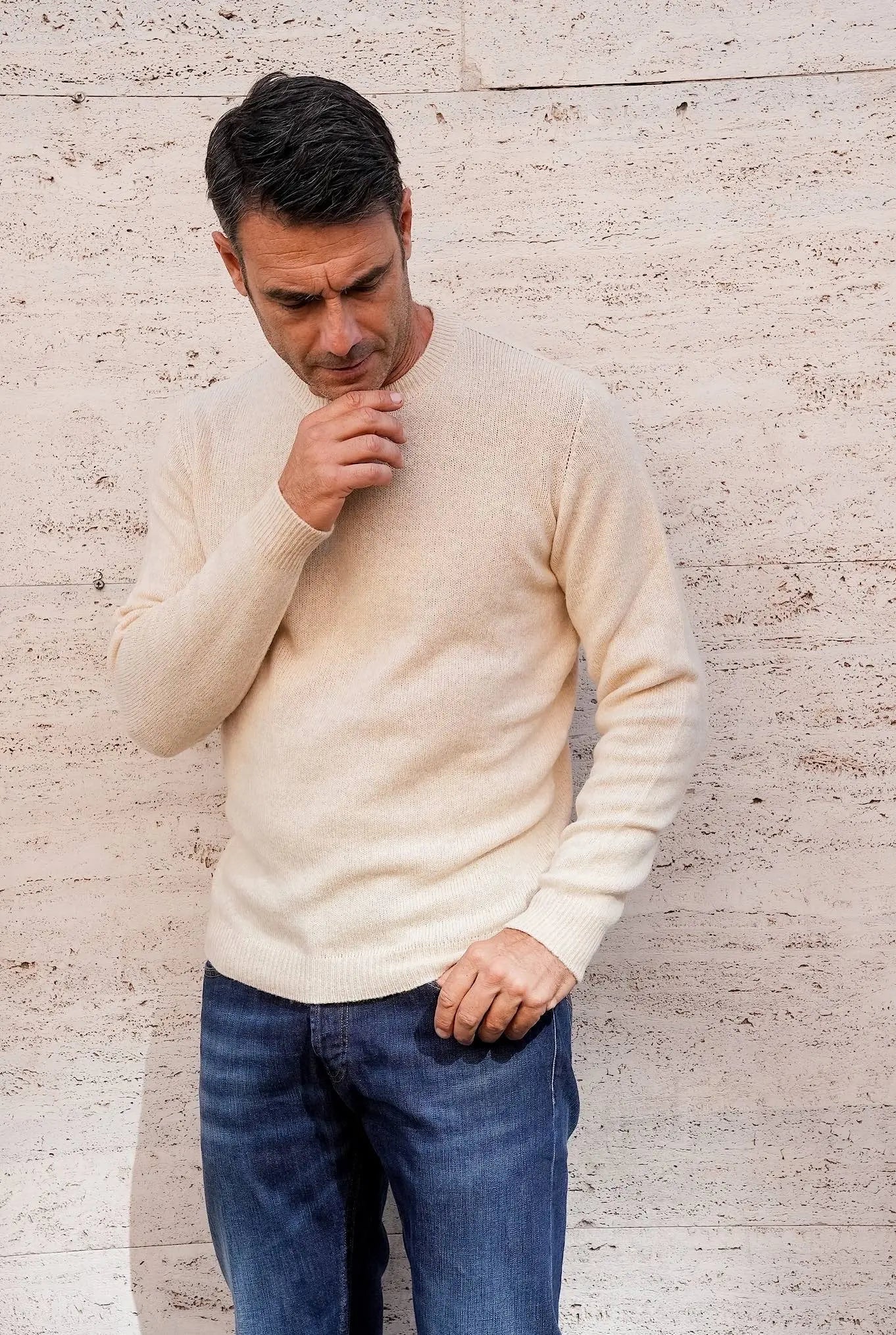 Maglia Girocollo Merinos e Baby Camel col. Naturale - Guarino Store
