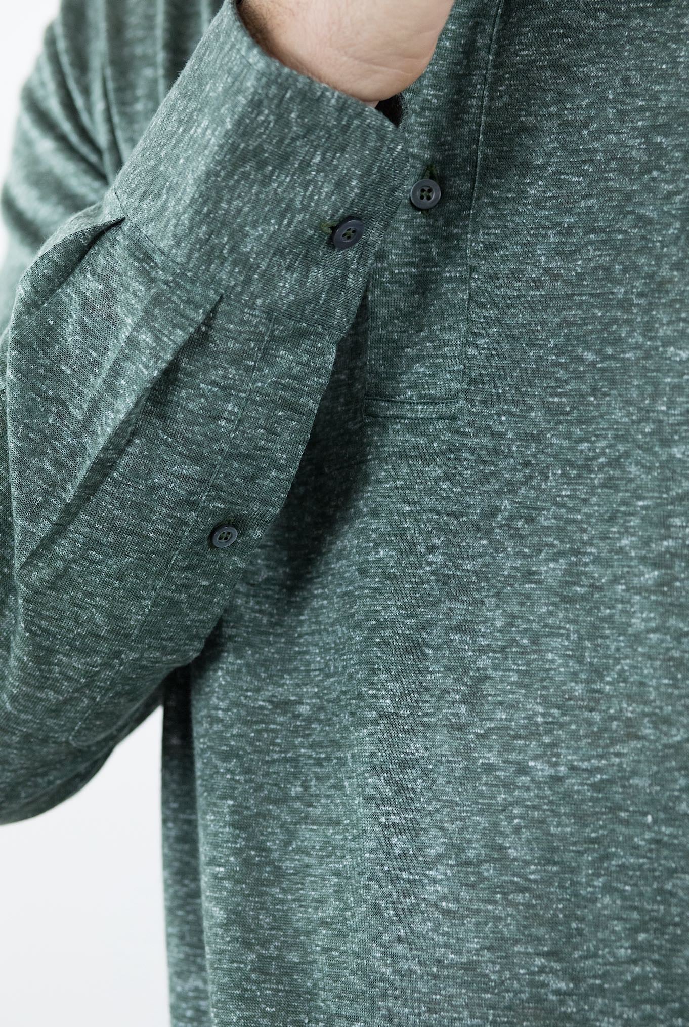 FRAY Polo in Lino Maniche Lunghe Verde - Guarino Store