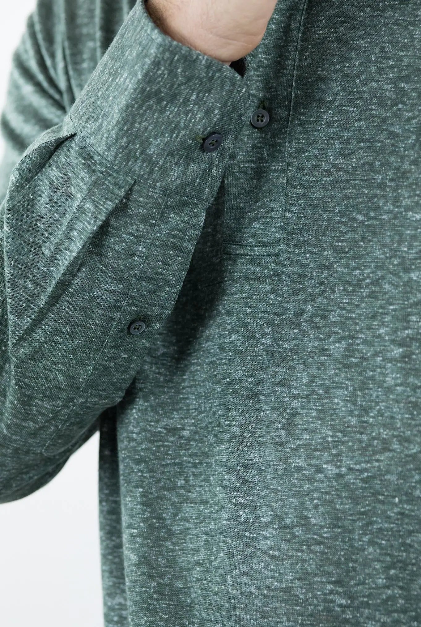 FRAY Polo in Lino Maniche Lunghe Verde - Guarino Store