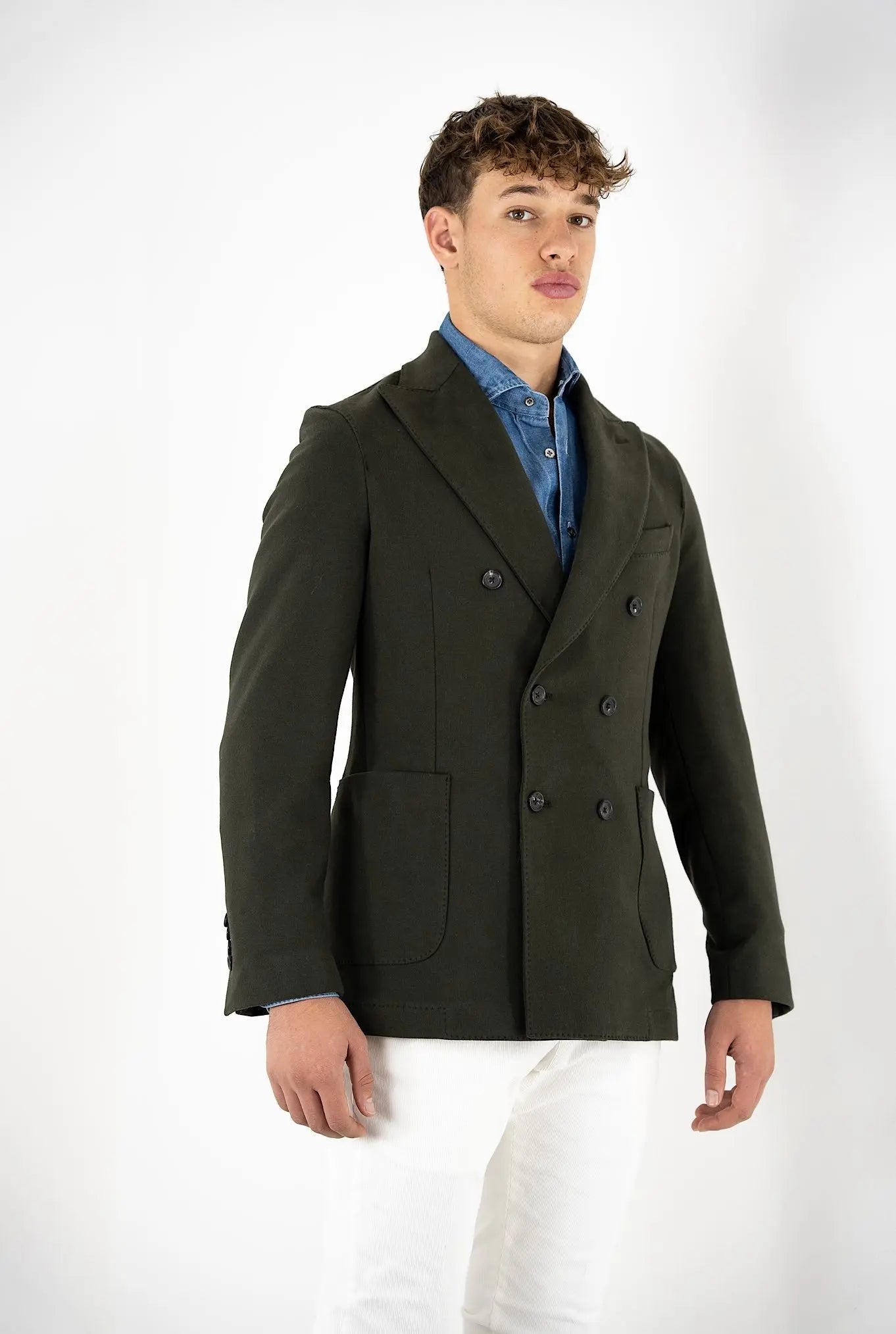 Giacca Felpa Doppiopetto a Lancia Cotone Verde - Guarino Store