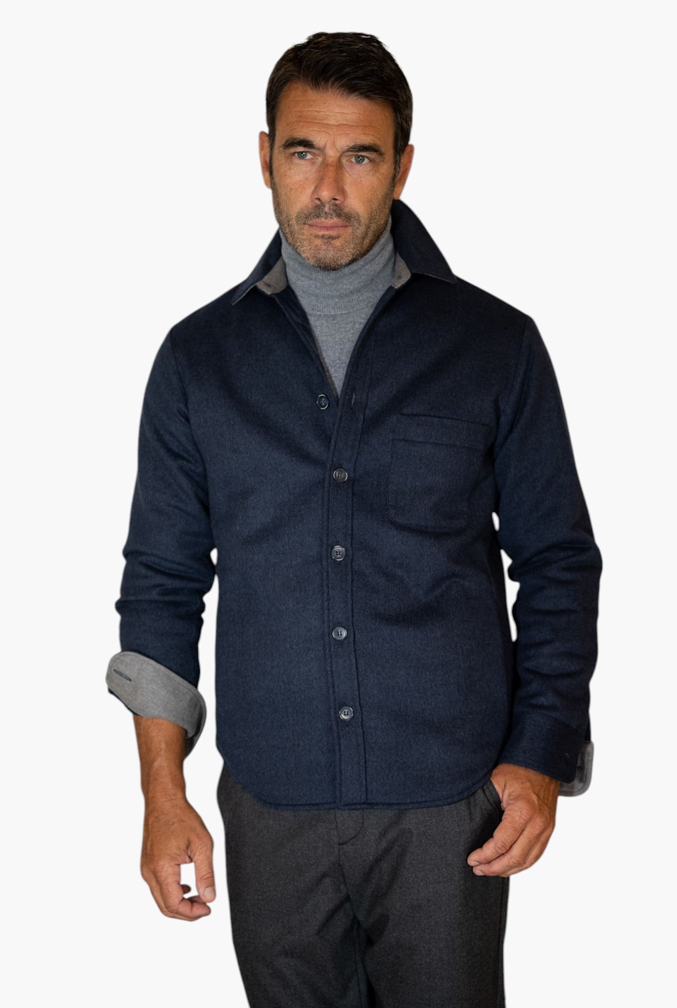 Overshirt Cashmere e Seta Blu Navy - Guarino Store