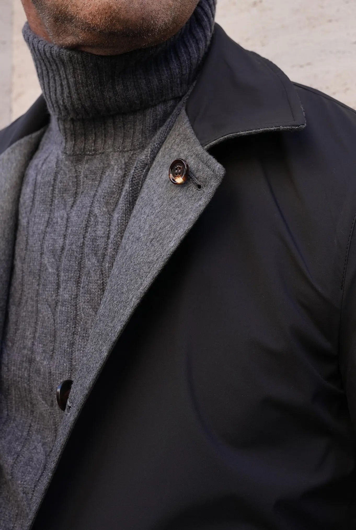 Cappotto Reversibile Cashmere e Nylon Nero e Grigio - Guarino Store