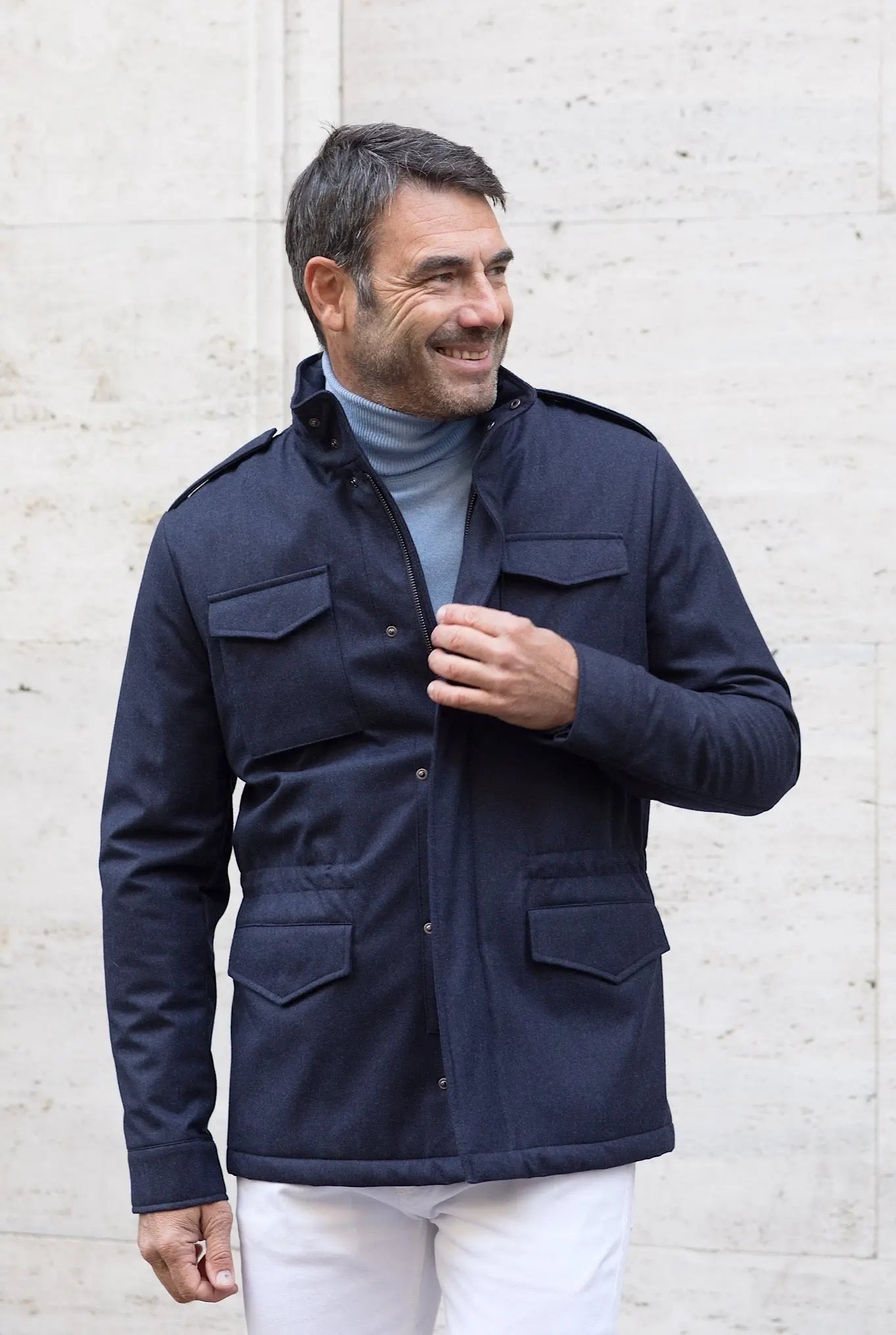 Field Jacket Tessuto Vitale Barberis Canonico Blu - Guarino Store