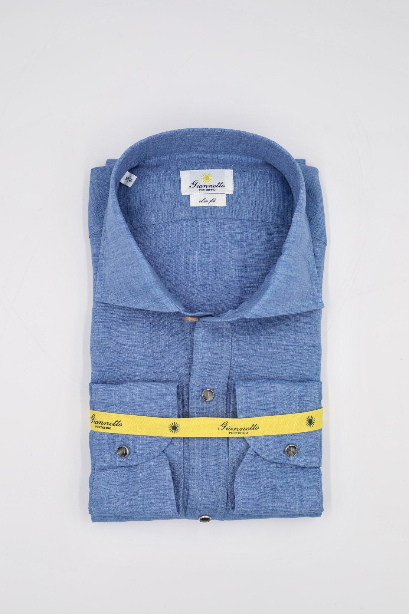 GIANNETTO PORTOFINO Camicia Lino Azzurro SLIM FIT - Guarino Store