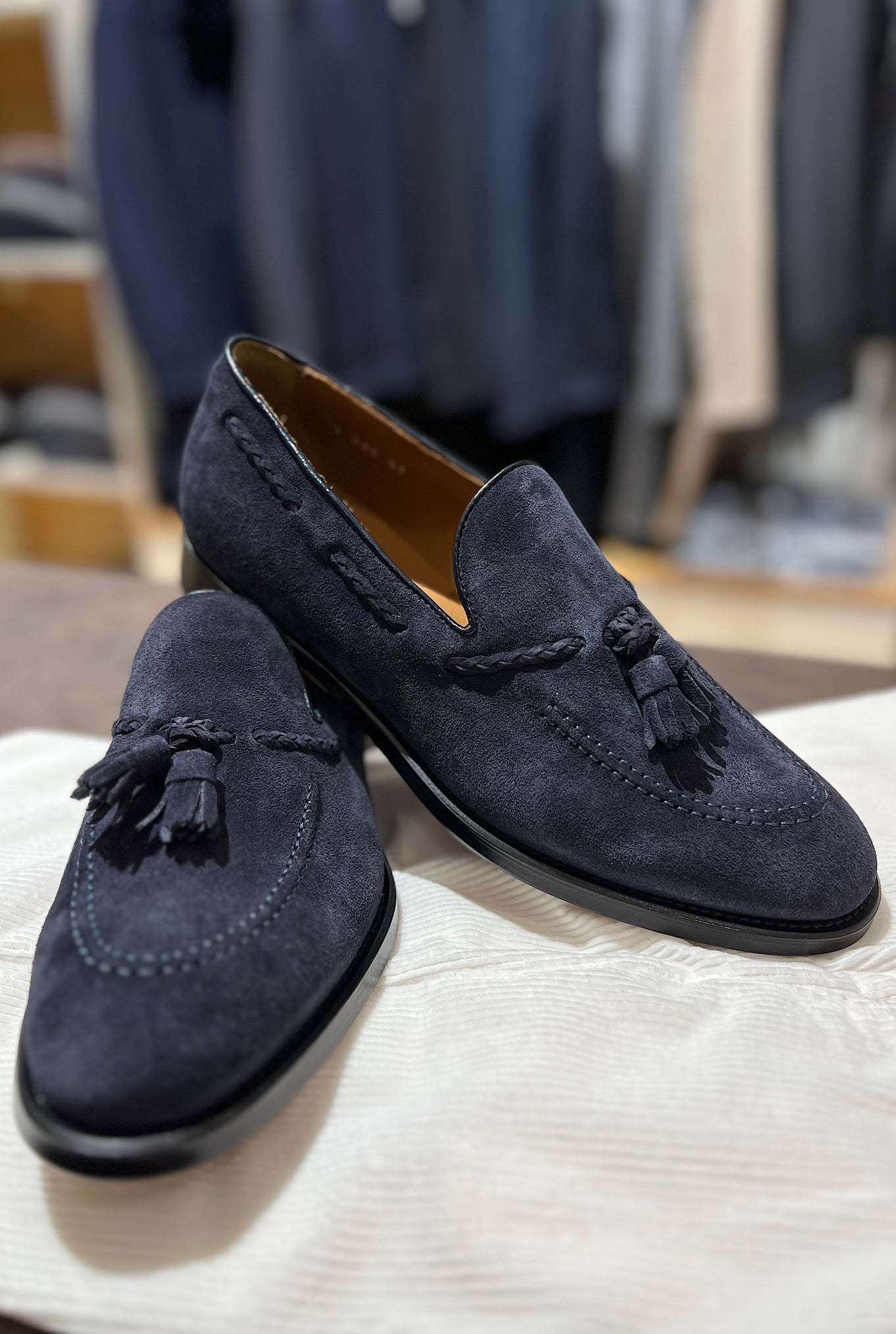 Mocassini con Nappine in Suede Blu - Guarino Store