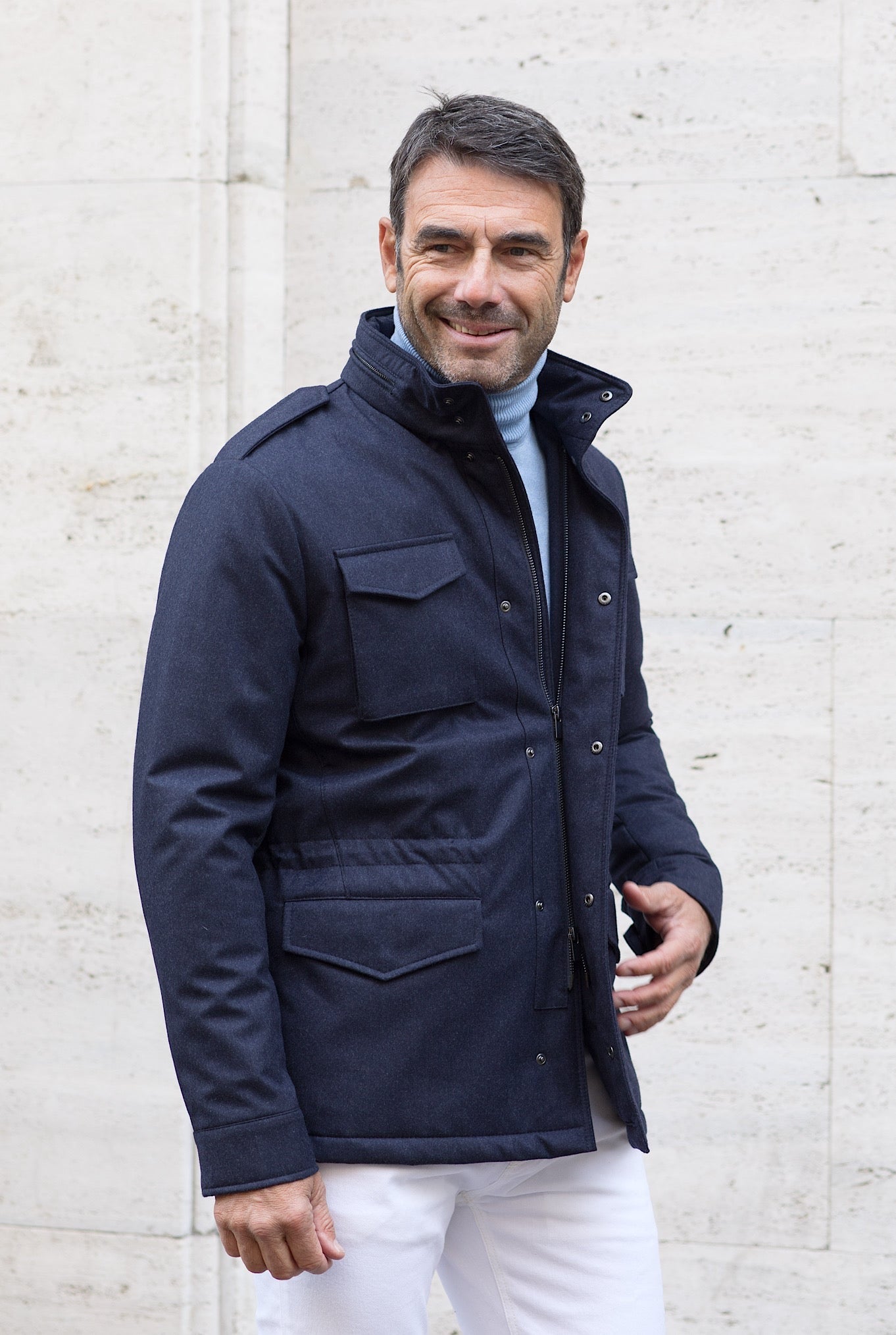 Field Jacket Tessuto Vitale Barberis Canonico Blu - Guarino Store