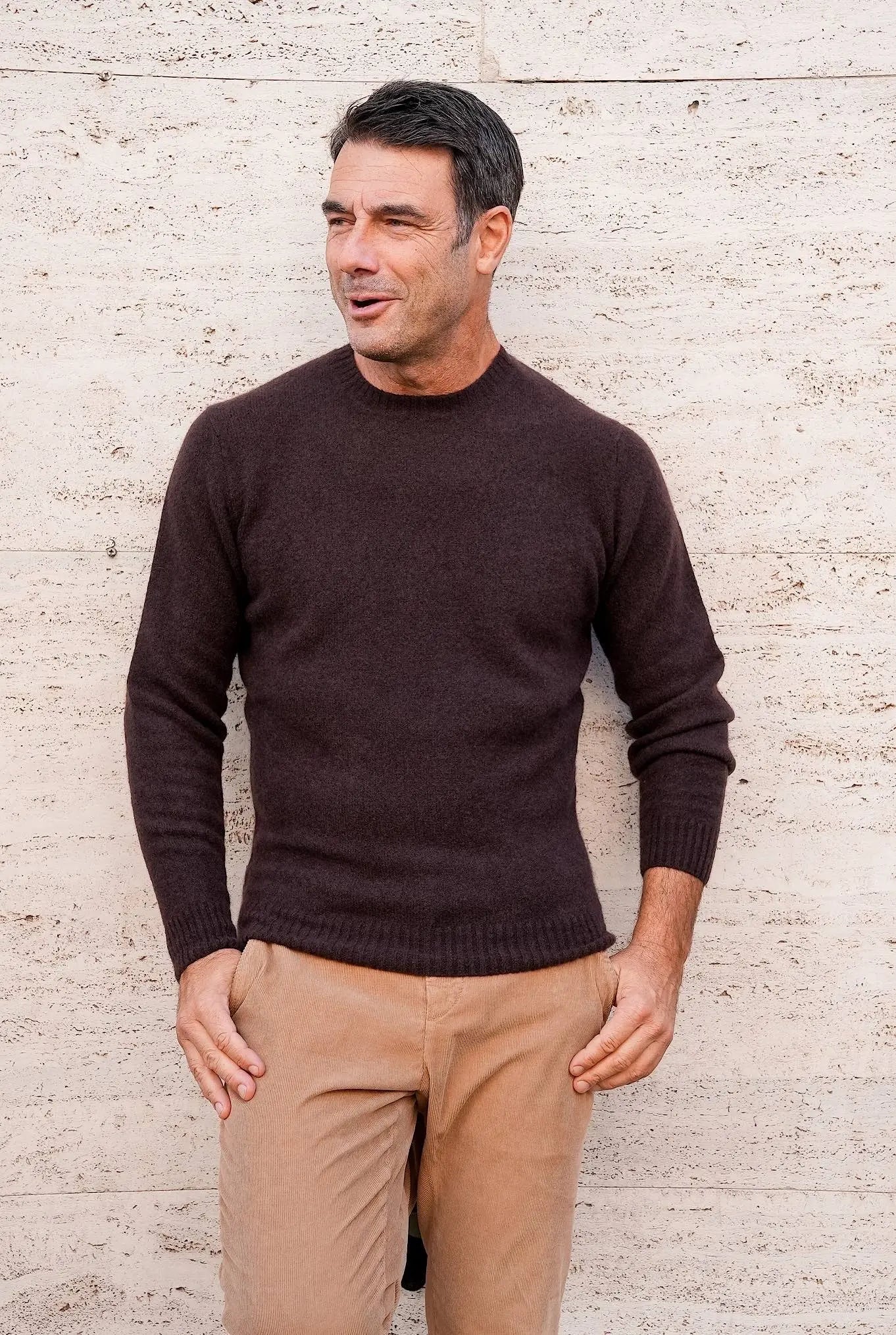 Maglia Girocollo in Cashmere e Seta Marrone - Guarino Store