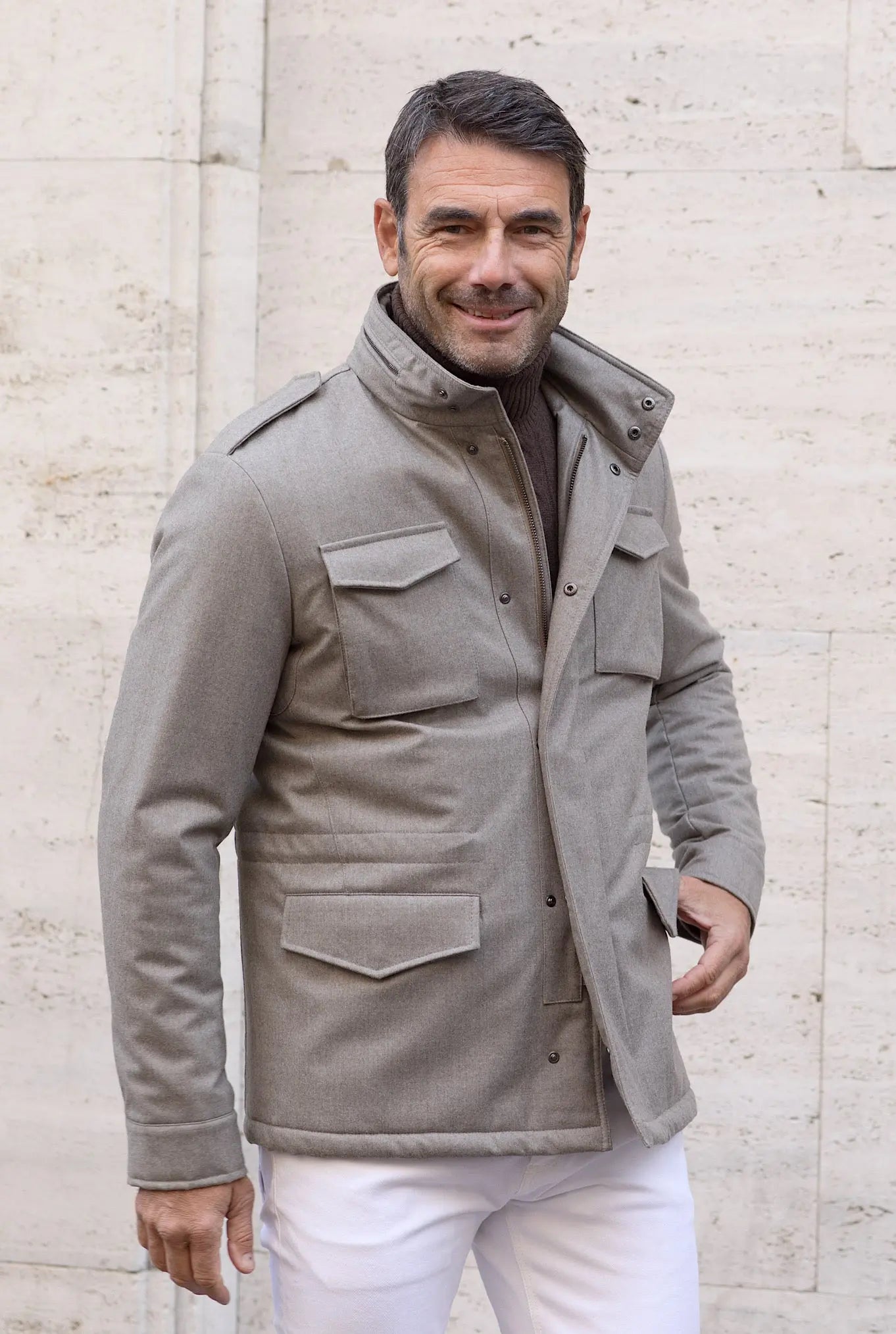 Field Jacket Tessuto Vitale Barberis Canonico Beige - Guarino Store