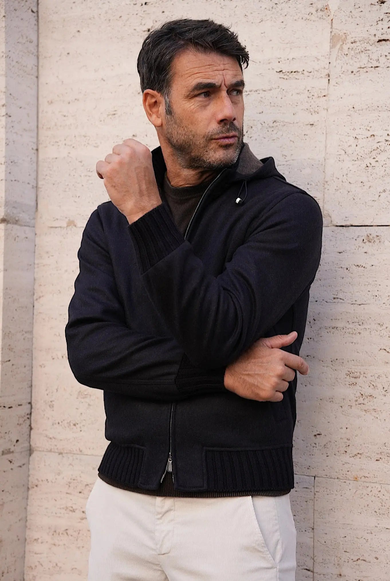 Giubbino in Cashmere con Cappuccio Staccabile Blu - Guarino Store