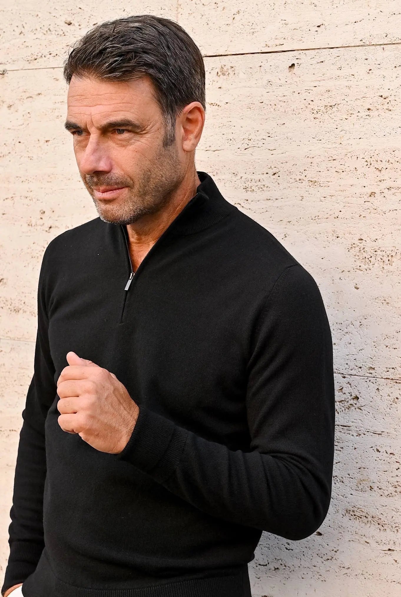 Pullover Cashmere Loro Piana Mezza Zip Nero - Guarino Store