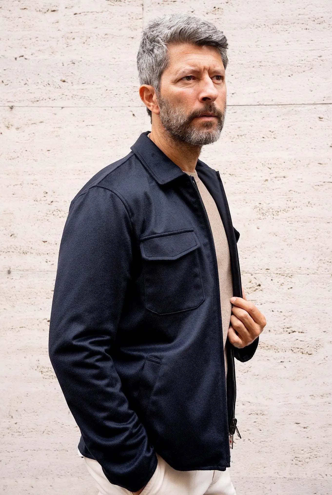 Giubbino Reversibile tessuto Loro Piana Nylon e Cashmere Blu - Guarino Store