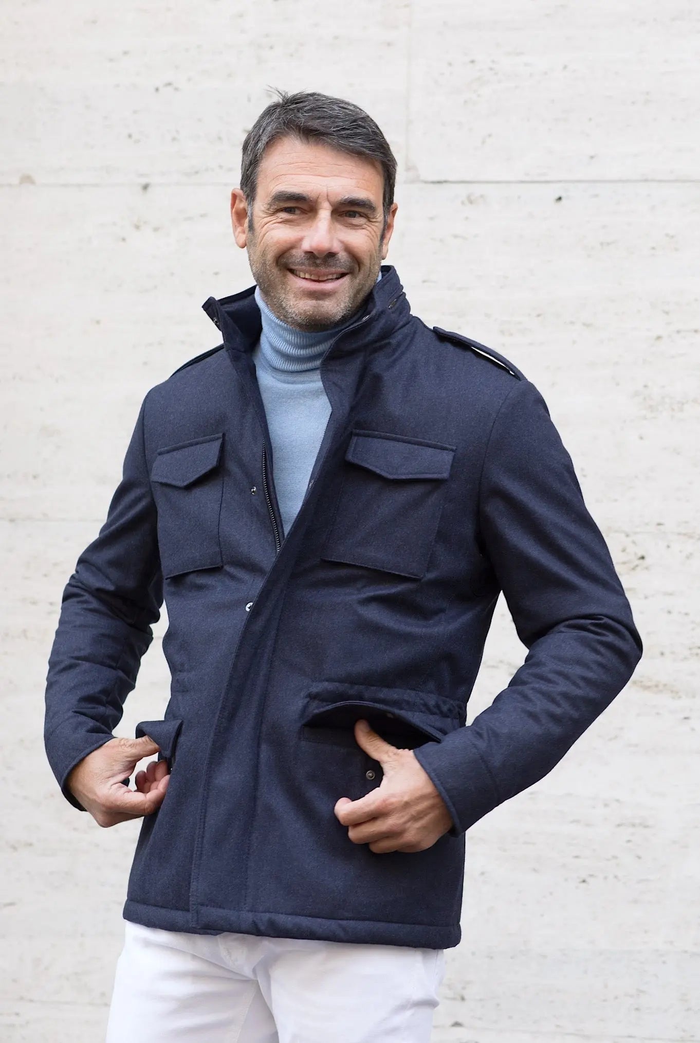 Field Jacket Tessuto Vitale Barberis Canonico Blu - Guarino Store