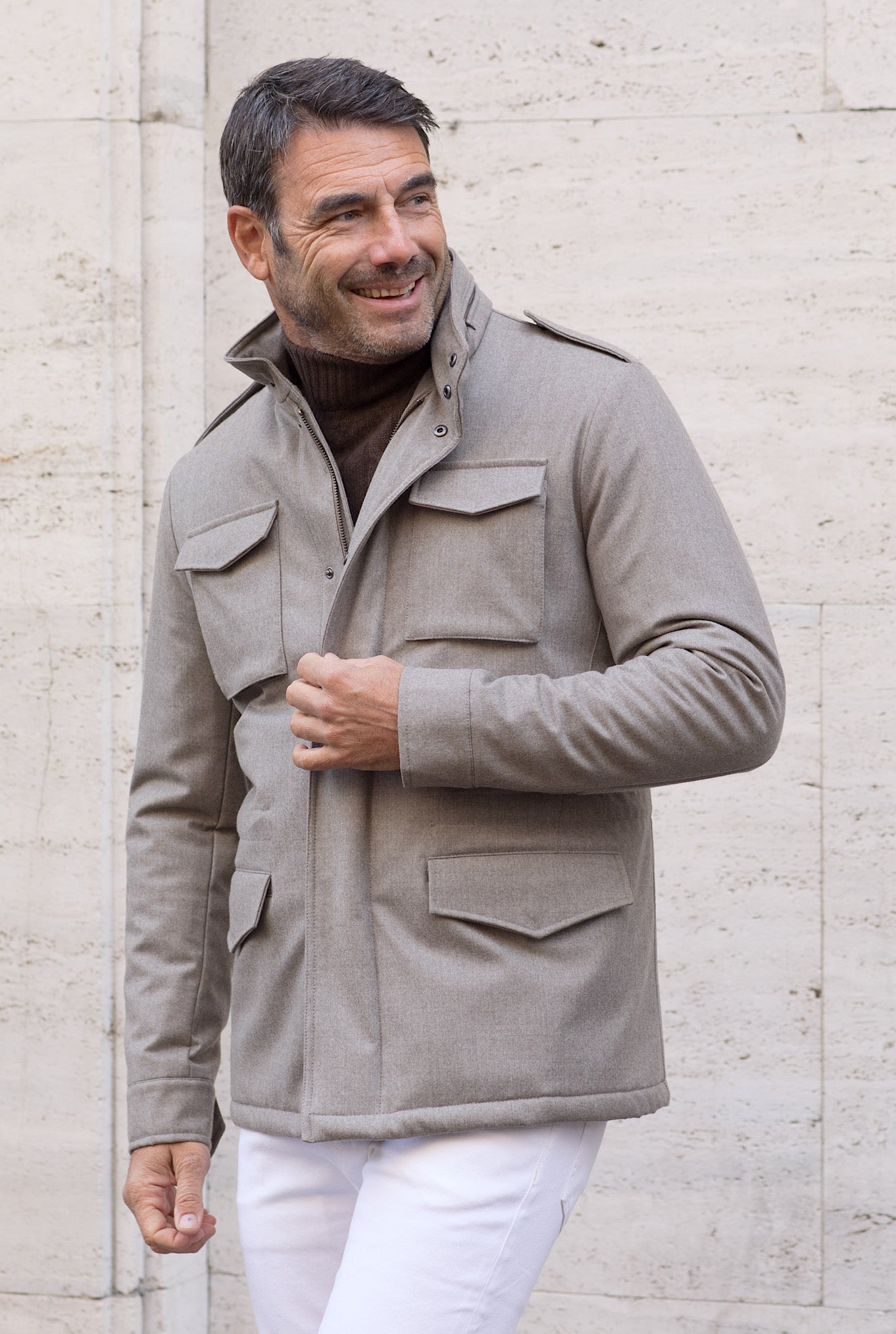 Field Jacket Tessuto Vitale Barberis Canonico Beige - Guarino Store