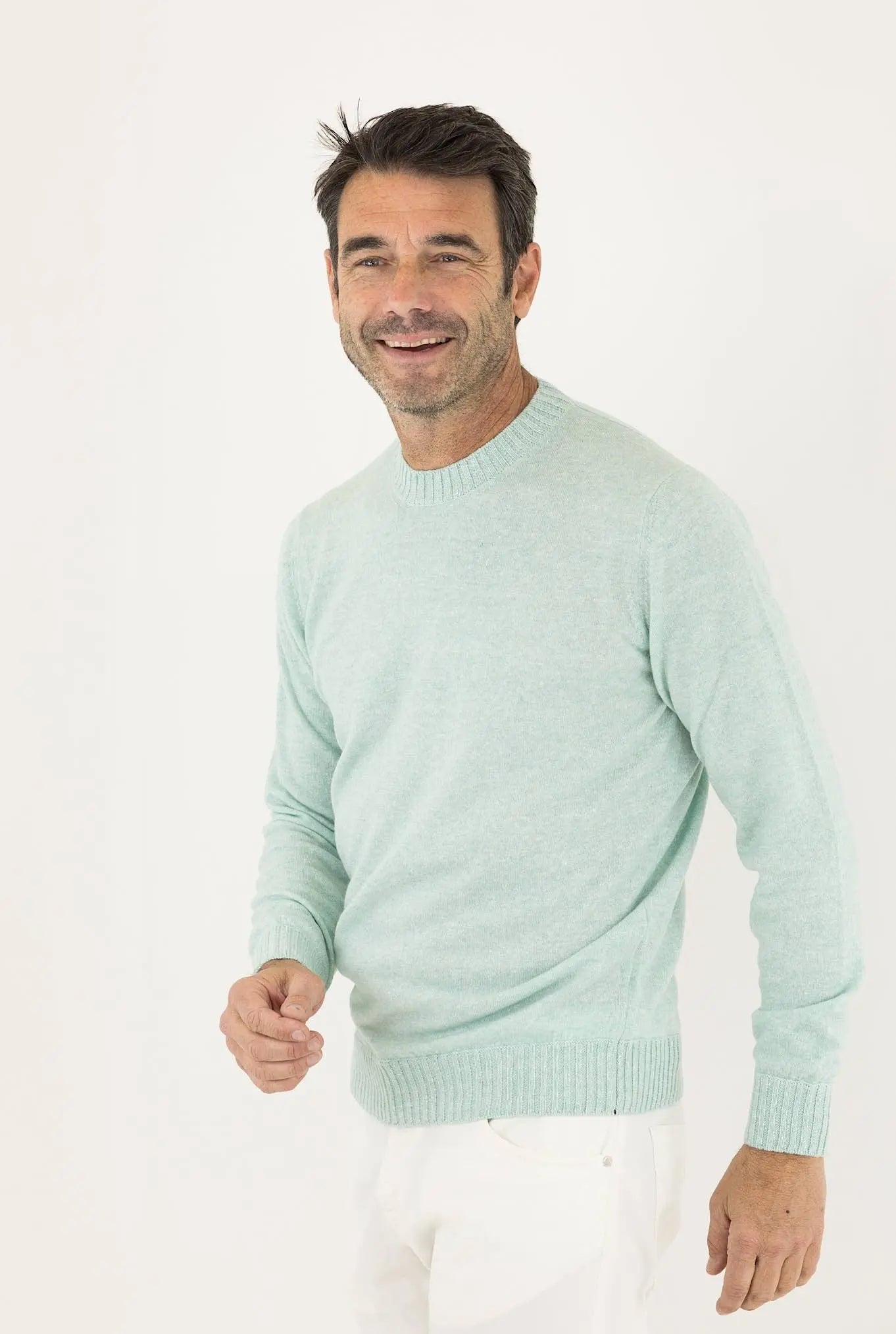 FIORONI Girocollo Cashmere e Lino Verde Acqua Mélange - Guarino Store