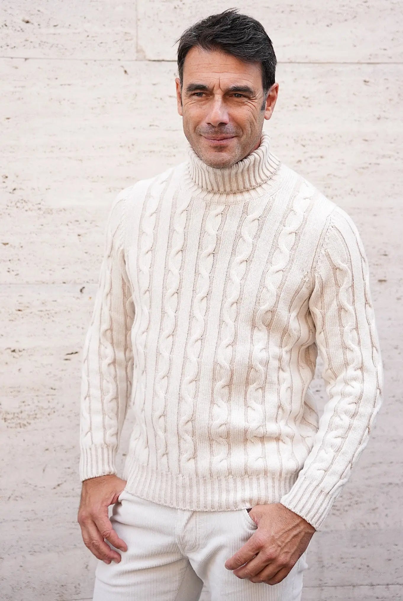 Dolcevita a Trecce Bicolore Bianco e Beige - Guarino Store