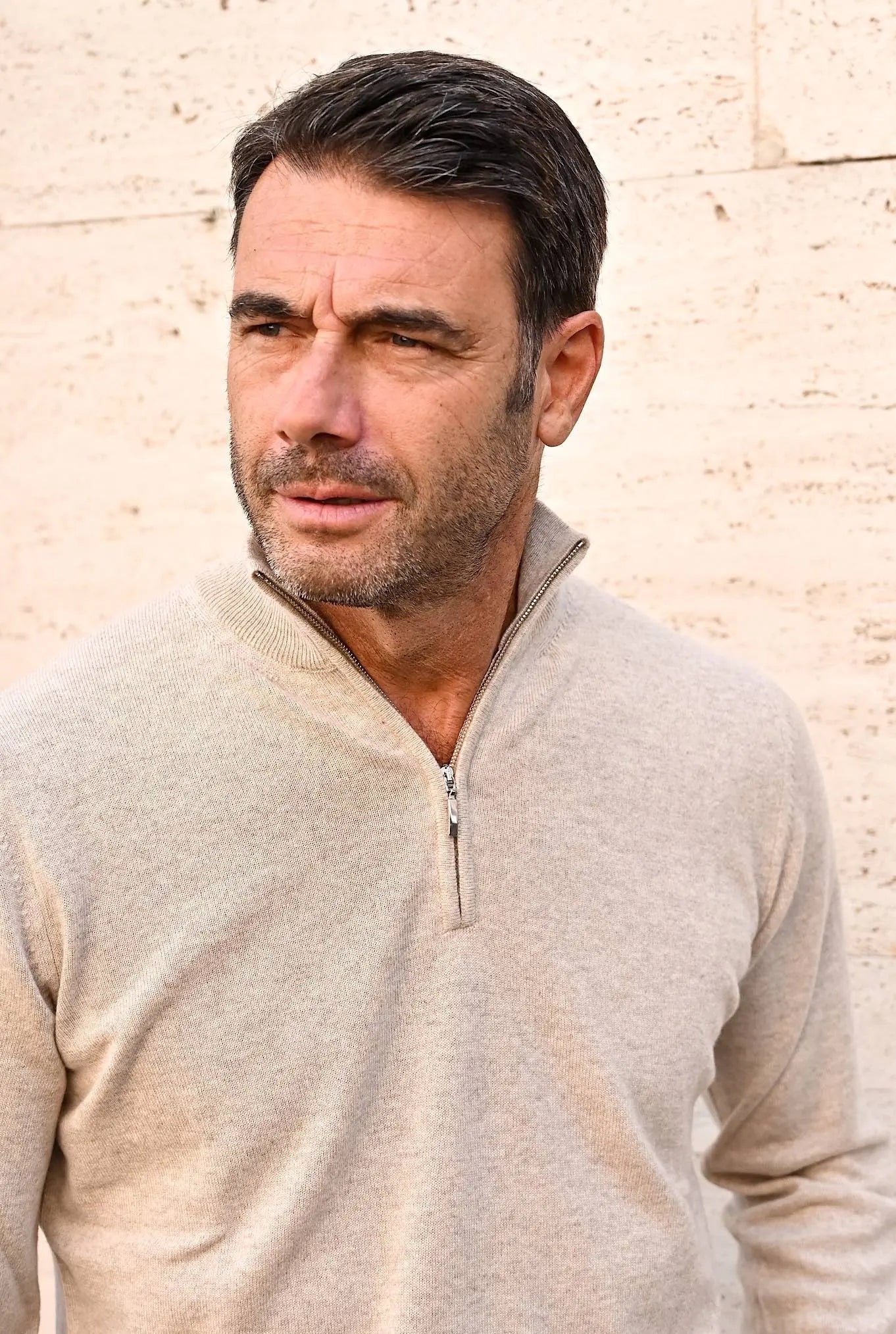 Pullover Cashmere Mezza Zip Beige - Guarino Store