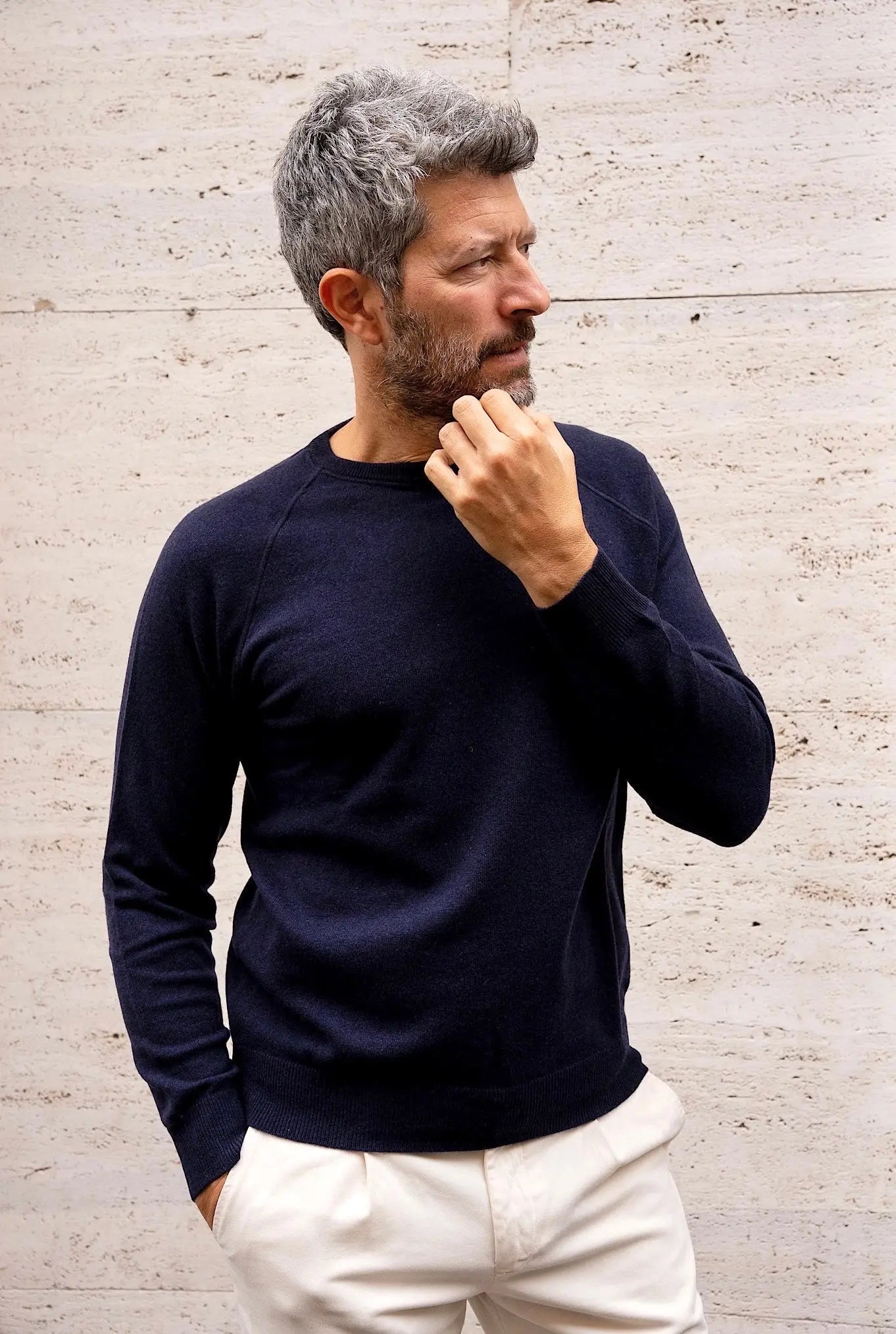 Girocollo Cashmere Raglan Blu Navy - Guarino Store
