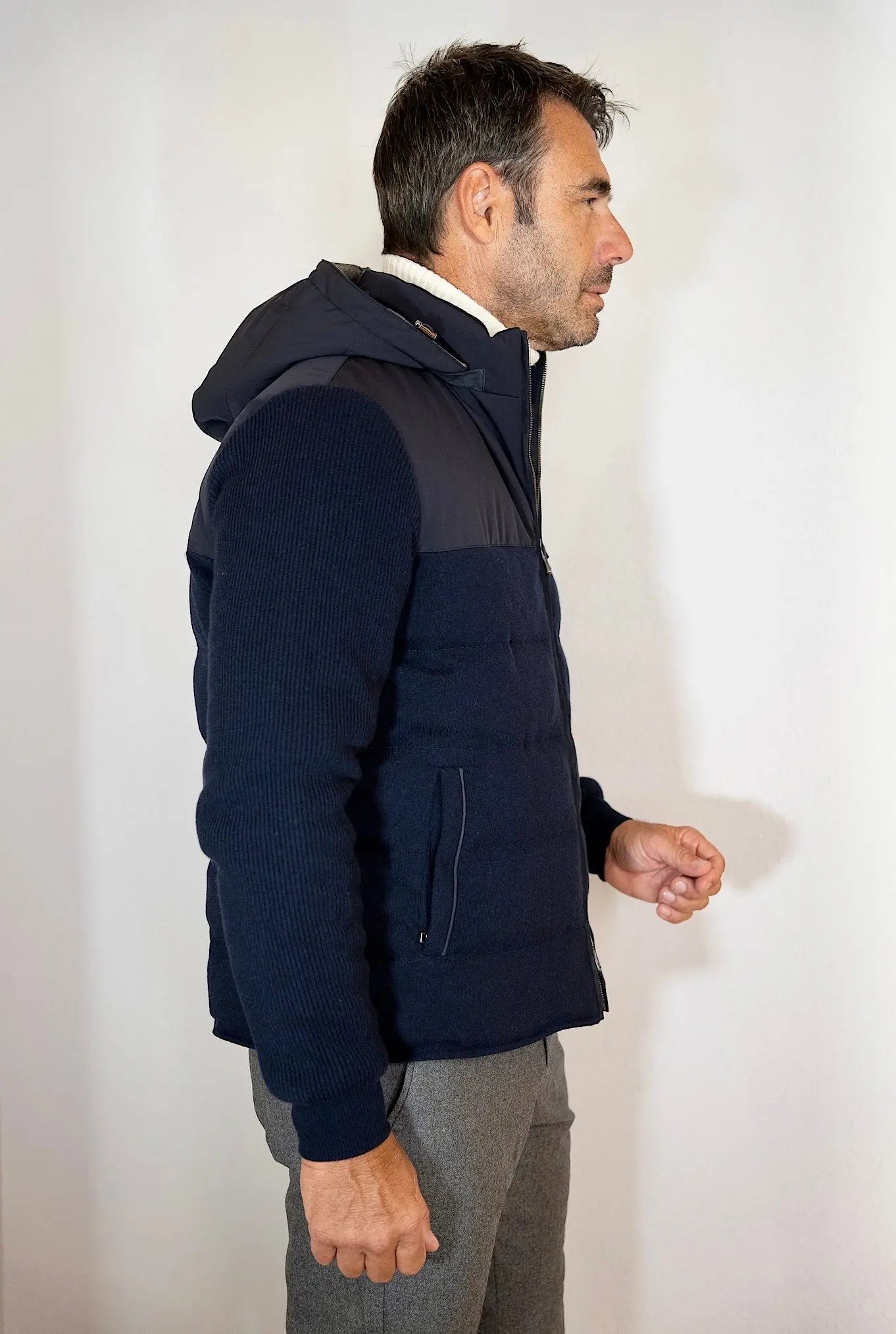 Piumino in Cashmere Cappuccio Blu - Guarino Store