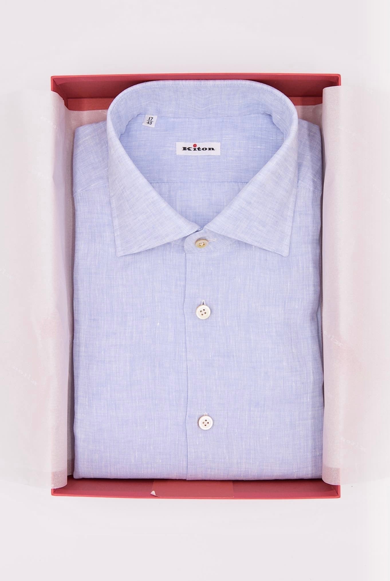 KITON Camicia Lino Celeste Mélange - Guarino Store