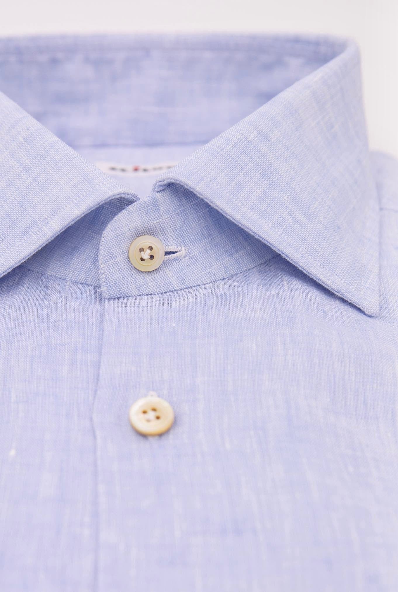 KITON Camicia Lino Celeste Mélange - Guarino Store