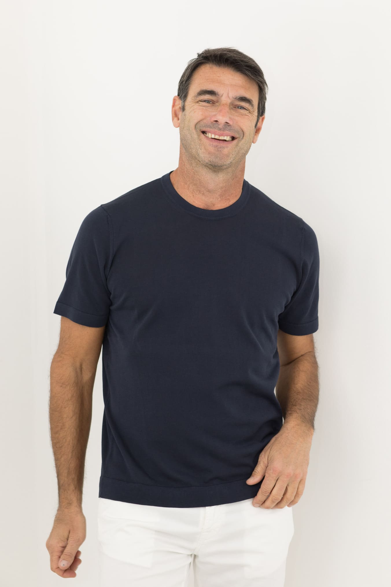 DRUMOHR Girocollo MM Cotone Crepe Frosted Blu Scuro - Guarino Store