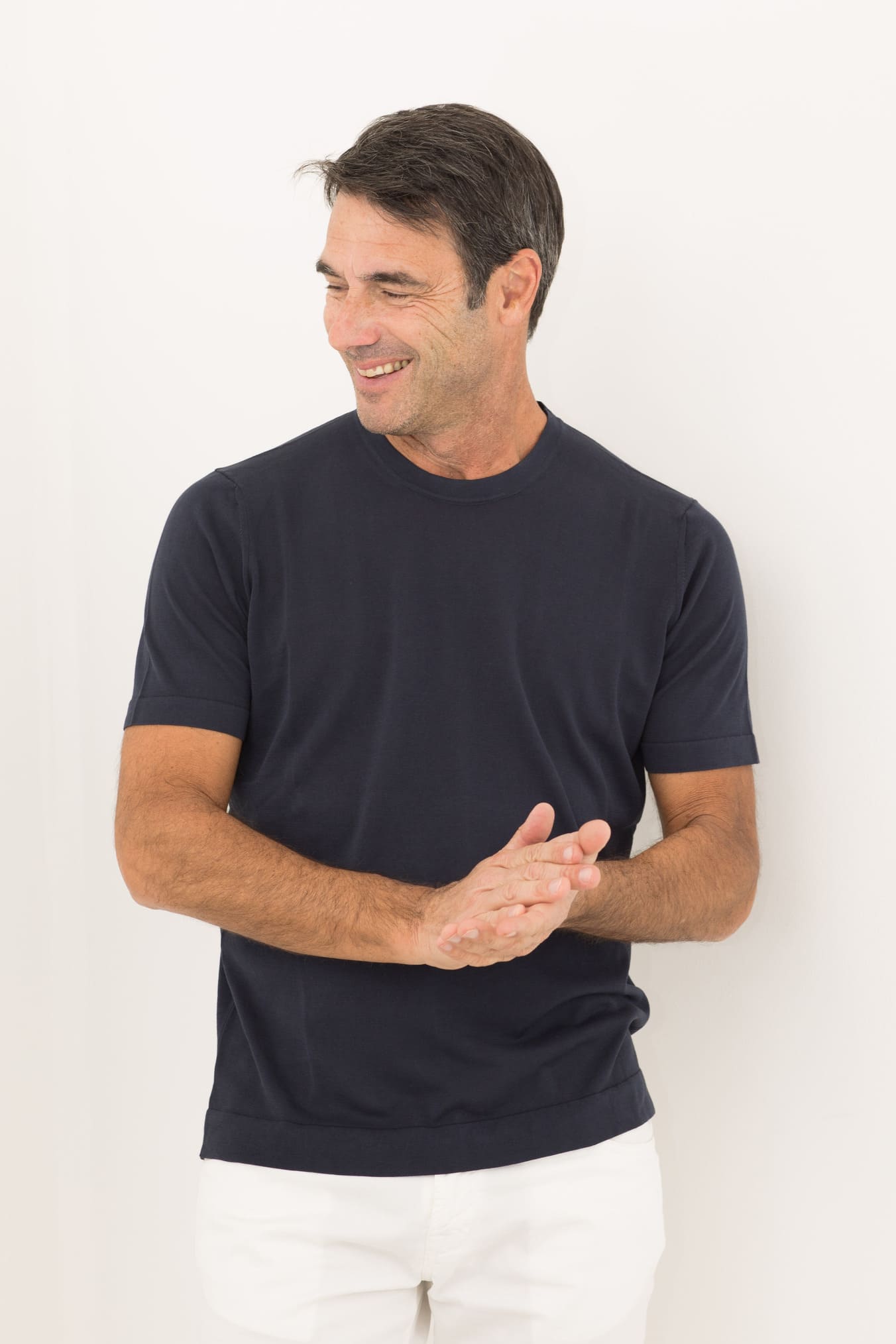 DRUMOHR Girocollo MM Cotone Crepe Frosted Blu Scuro - Guarino Store