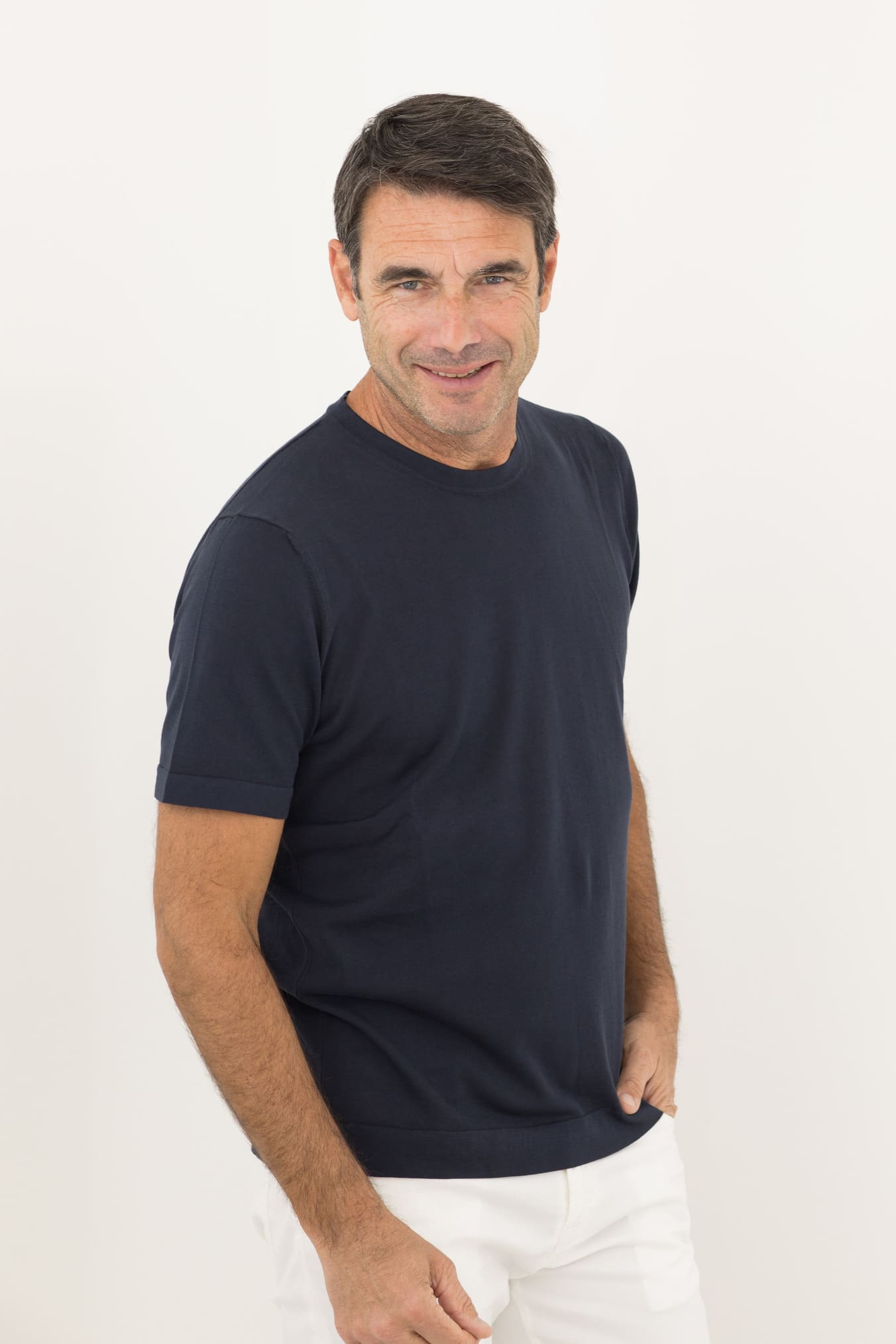 DRUMOHR Girocollo MM Cotone Crepe Frosted Blu Scuro - Guarino Store