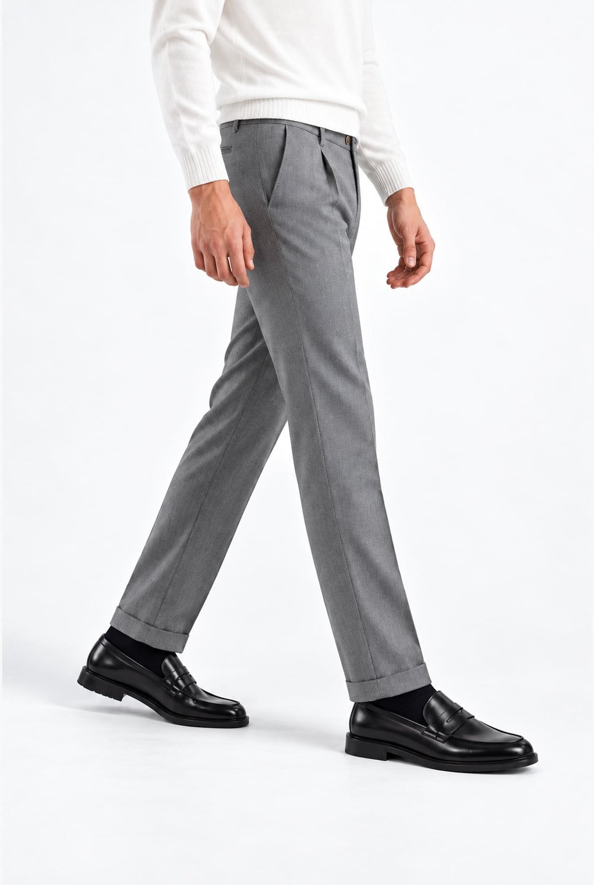 Pantaloni Spigati Lana Cashmere Seta Grigio MYTHS