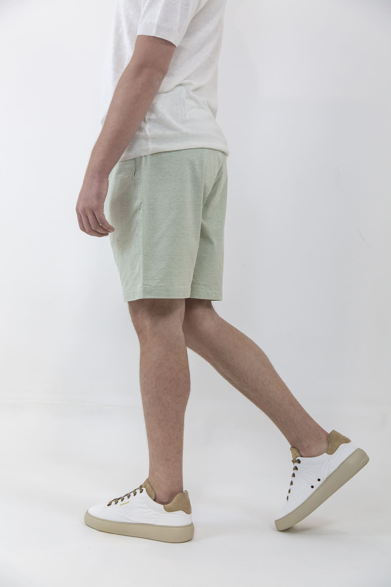 HINDUSTRIE Bermuda Seersucker Cotone e Lino Righine Verdi - Guarino Store