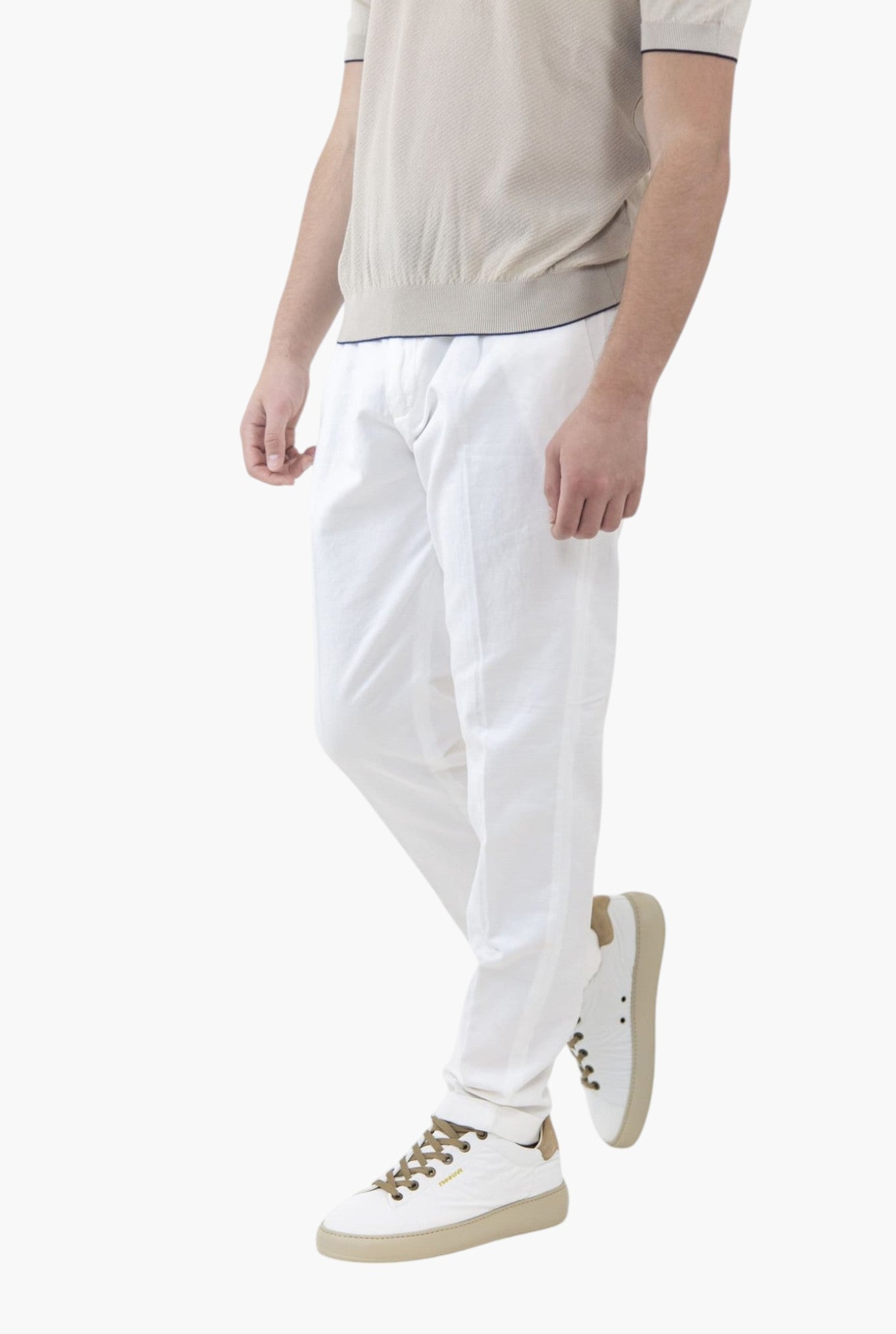 GUARINO Pantaloni con Pinces Cotone e Lino Bianco - Guarino Store