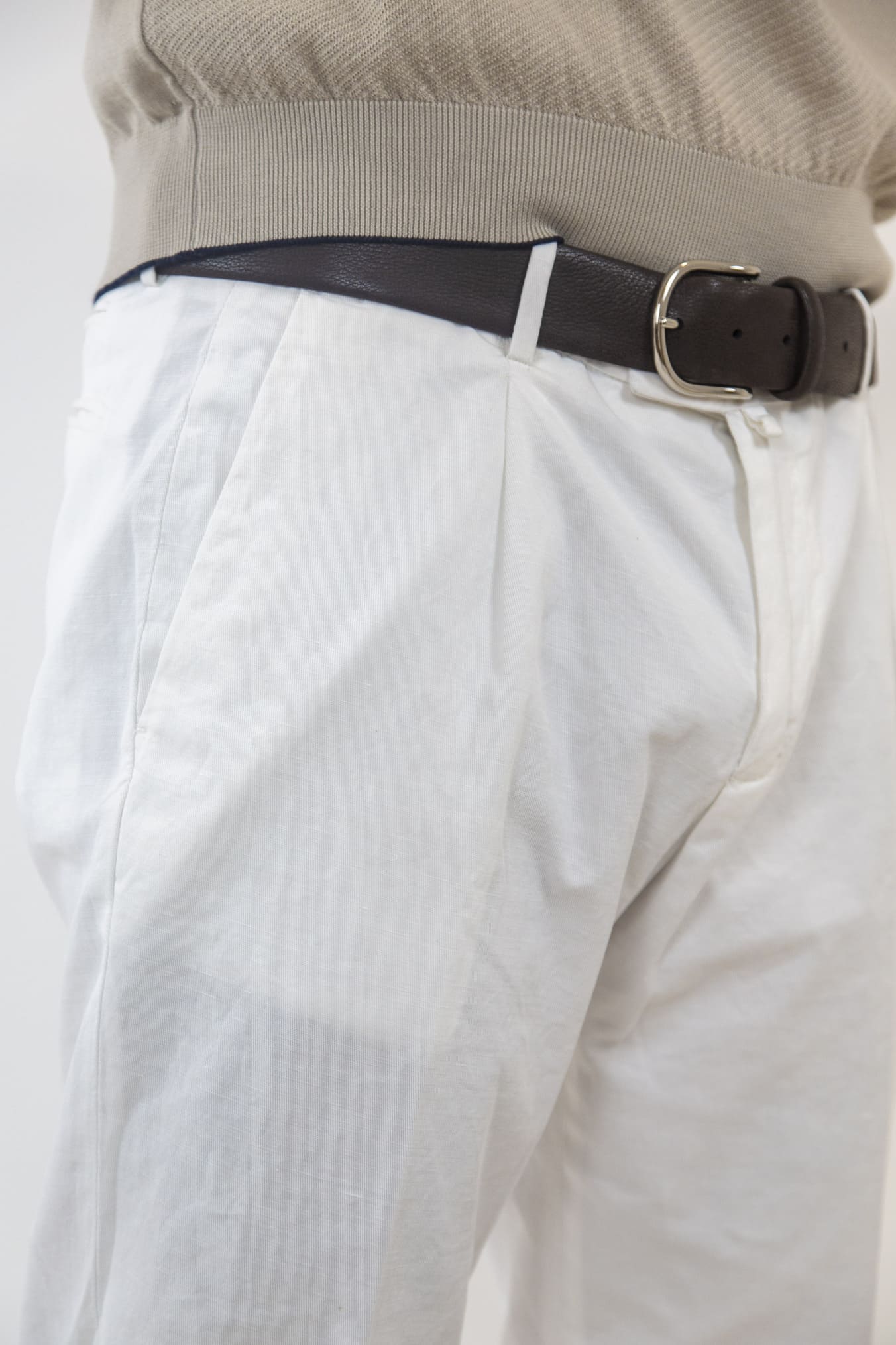 GUARINO Pantaloni con Pinces Cotone e Lino Bianco - Guarino Store