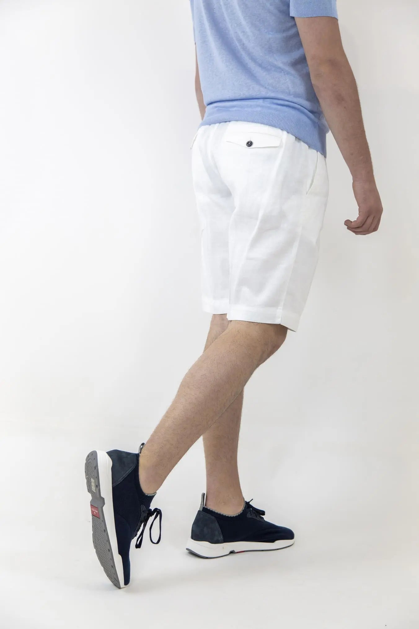 PT Bermuda con Pinces e Coulisse Removibile Lino e Cotone Bianco - Guarino Store