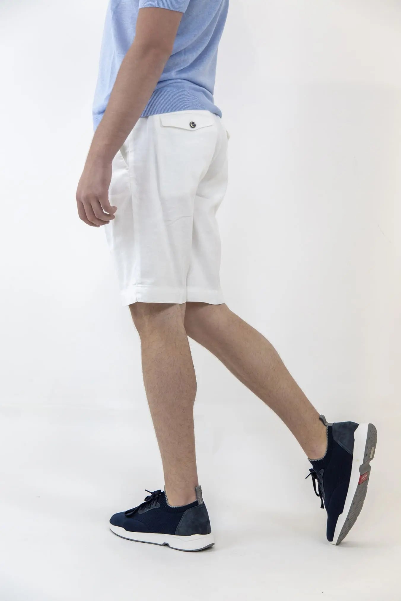 PT Bermuda con Pinces e Coulisse Removibile Lino e Cotone Bianco - Guarino Store