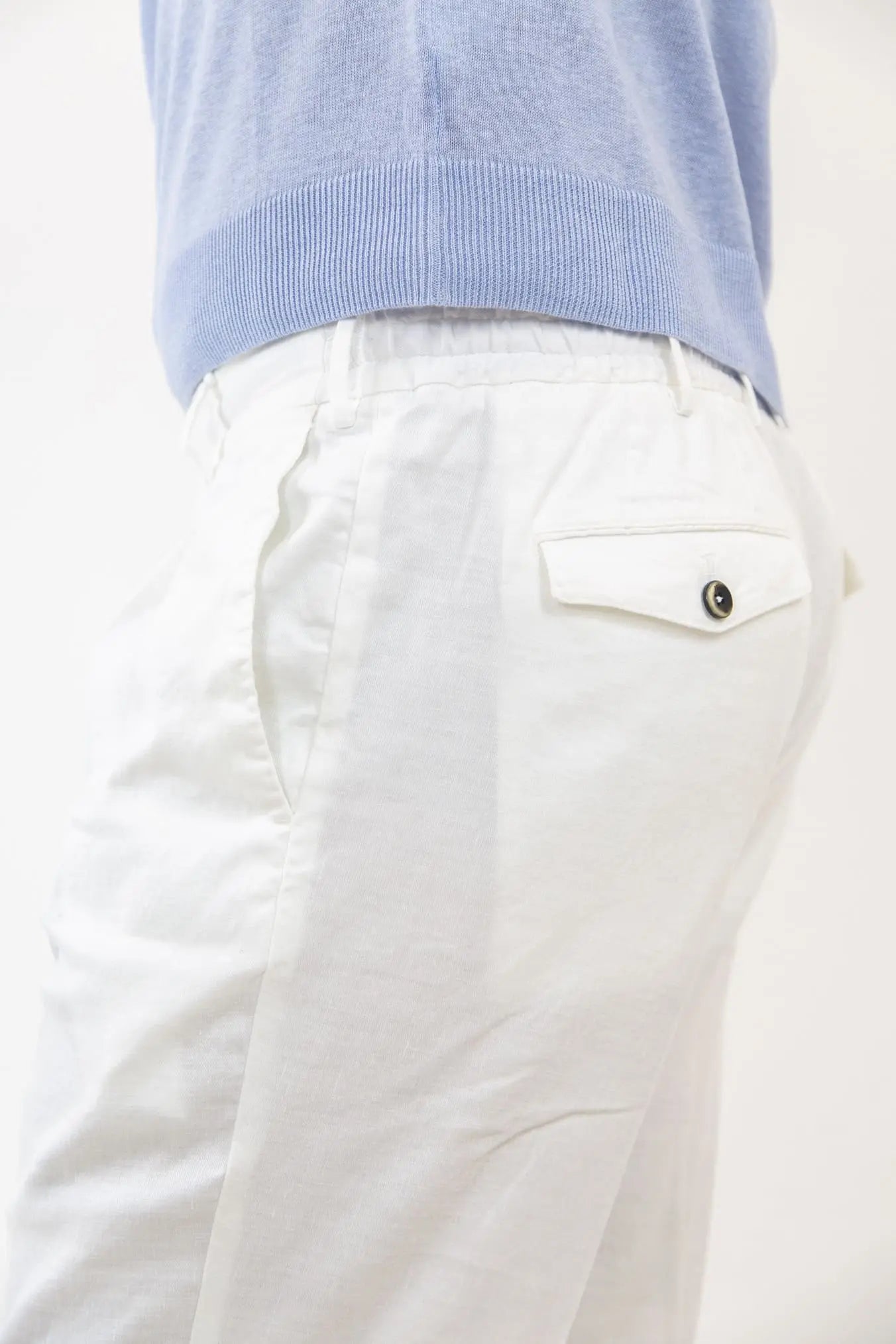 PT Bermuda con Pinces e Coulisse Removibile Lino e Cotone Bianco - Guarino Store