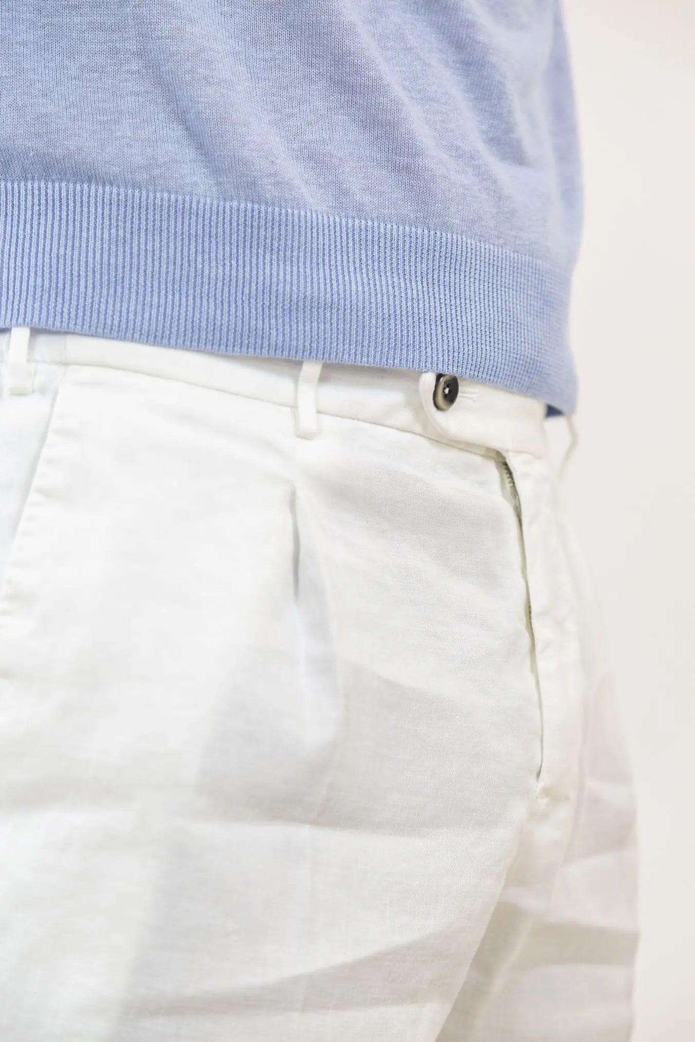 PT Bermuda con Pinces e Coulisse Removibile Lino e Cotone Bianco - Guarino Store