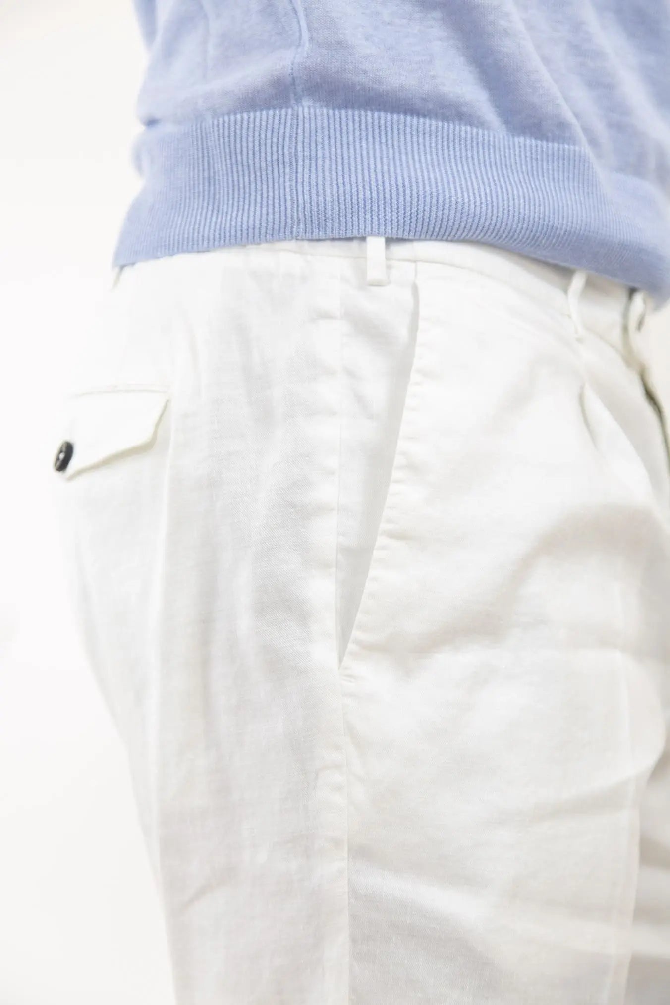 PT Bermuda con Pinces e Coulisse Removibile Lino e Cotone Bianco - Guarino Store