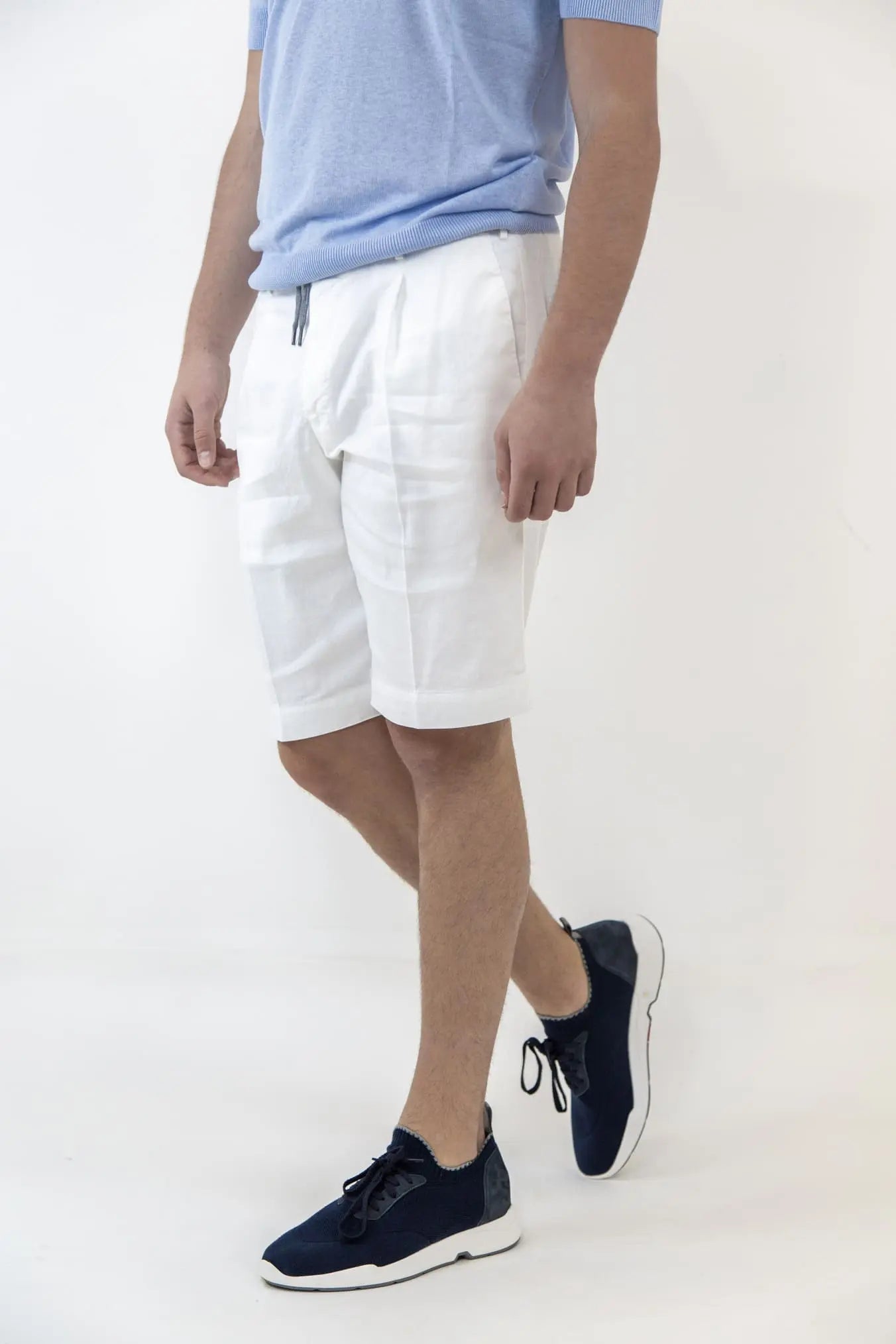 PT Bermuda con Pinces e Coulisse Removibile Lino e Cotone Bianco - Guarino Store