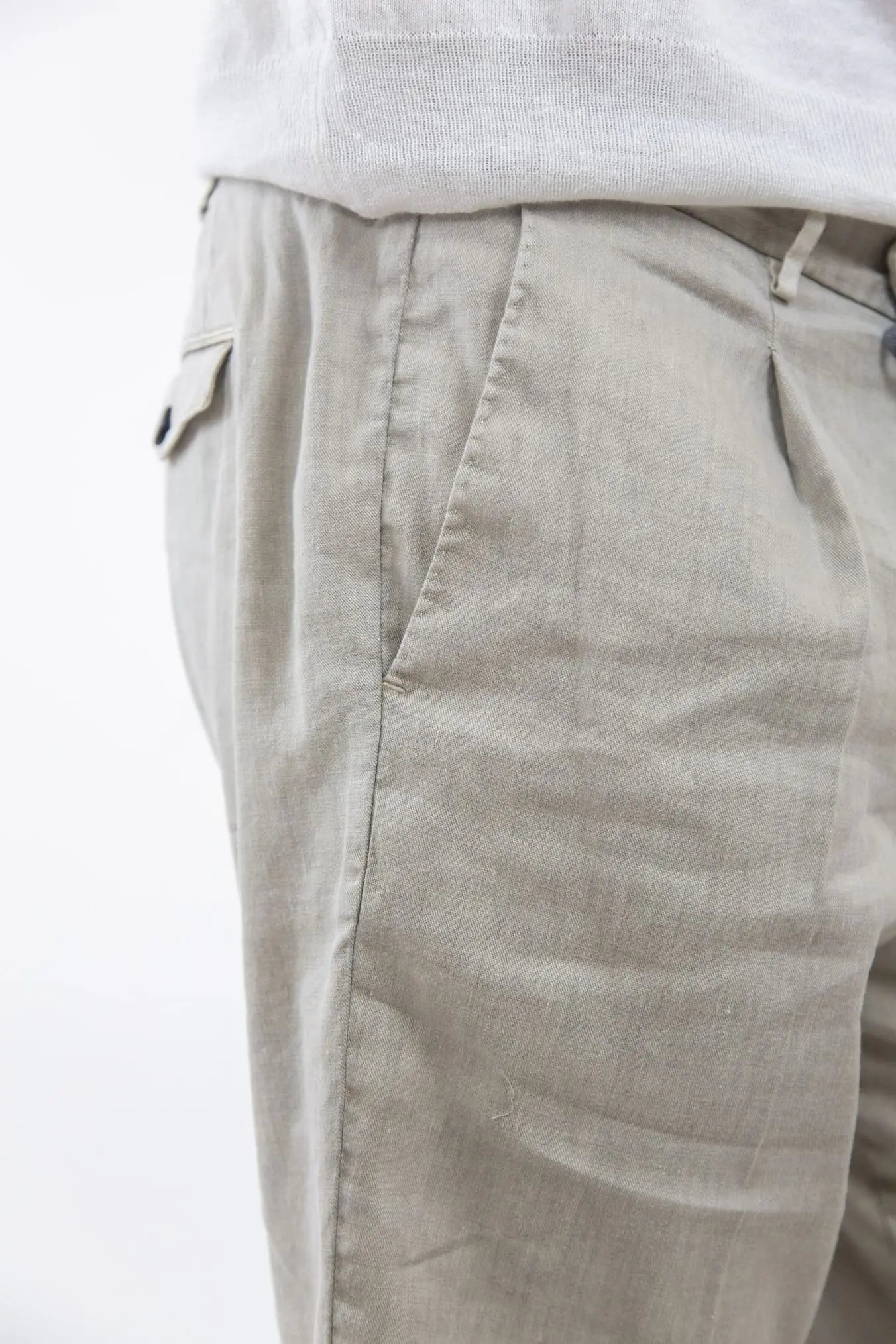 PT Bermuda con Pinces e Coulisse Removibile Lino e Cotone Beige Chiaro - Guarino Store