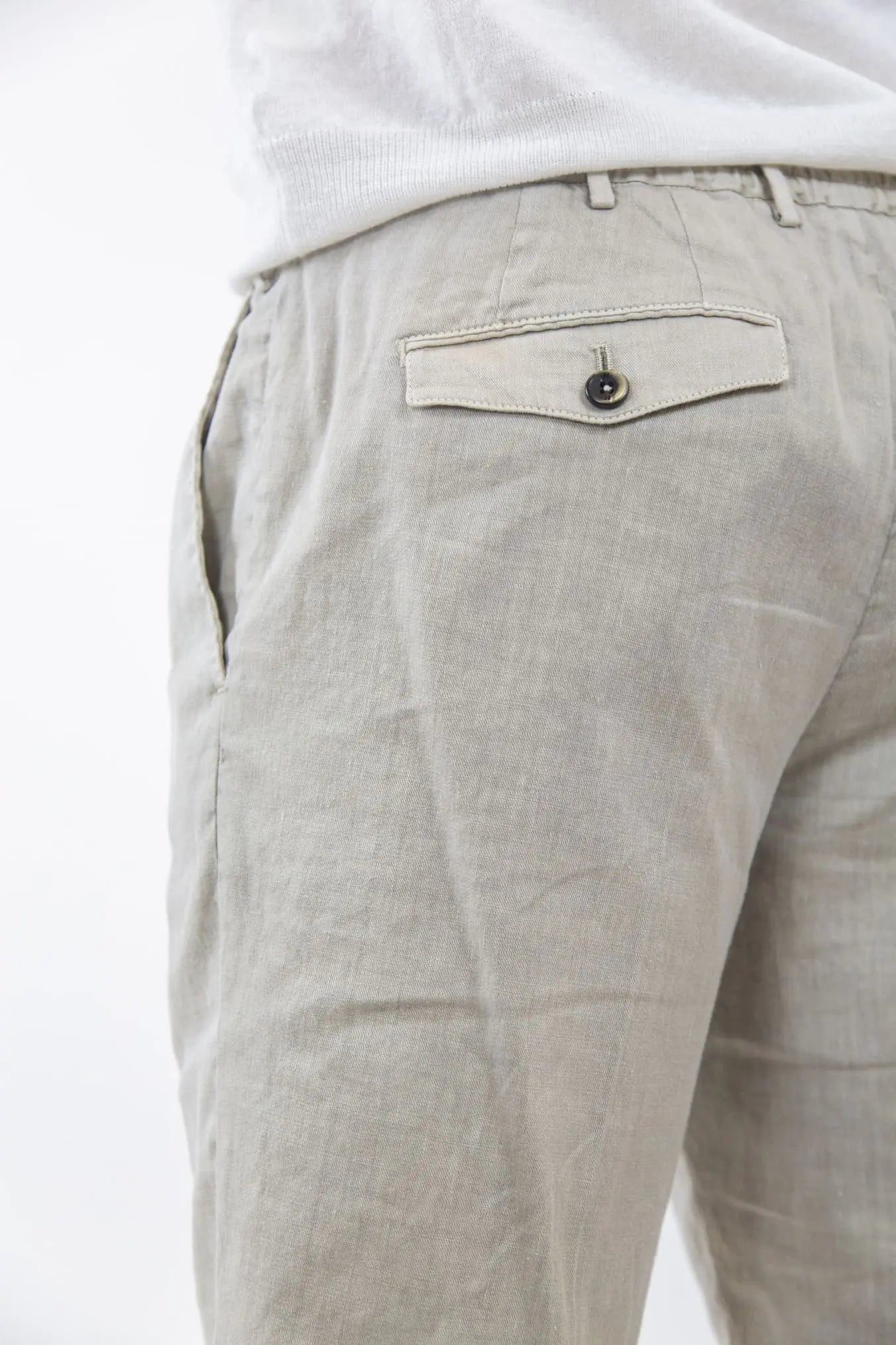PT Bermuda con Pinces e Coulisse Removibile Lino e Cotone Beige Chiaro - Guarino Store