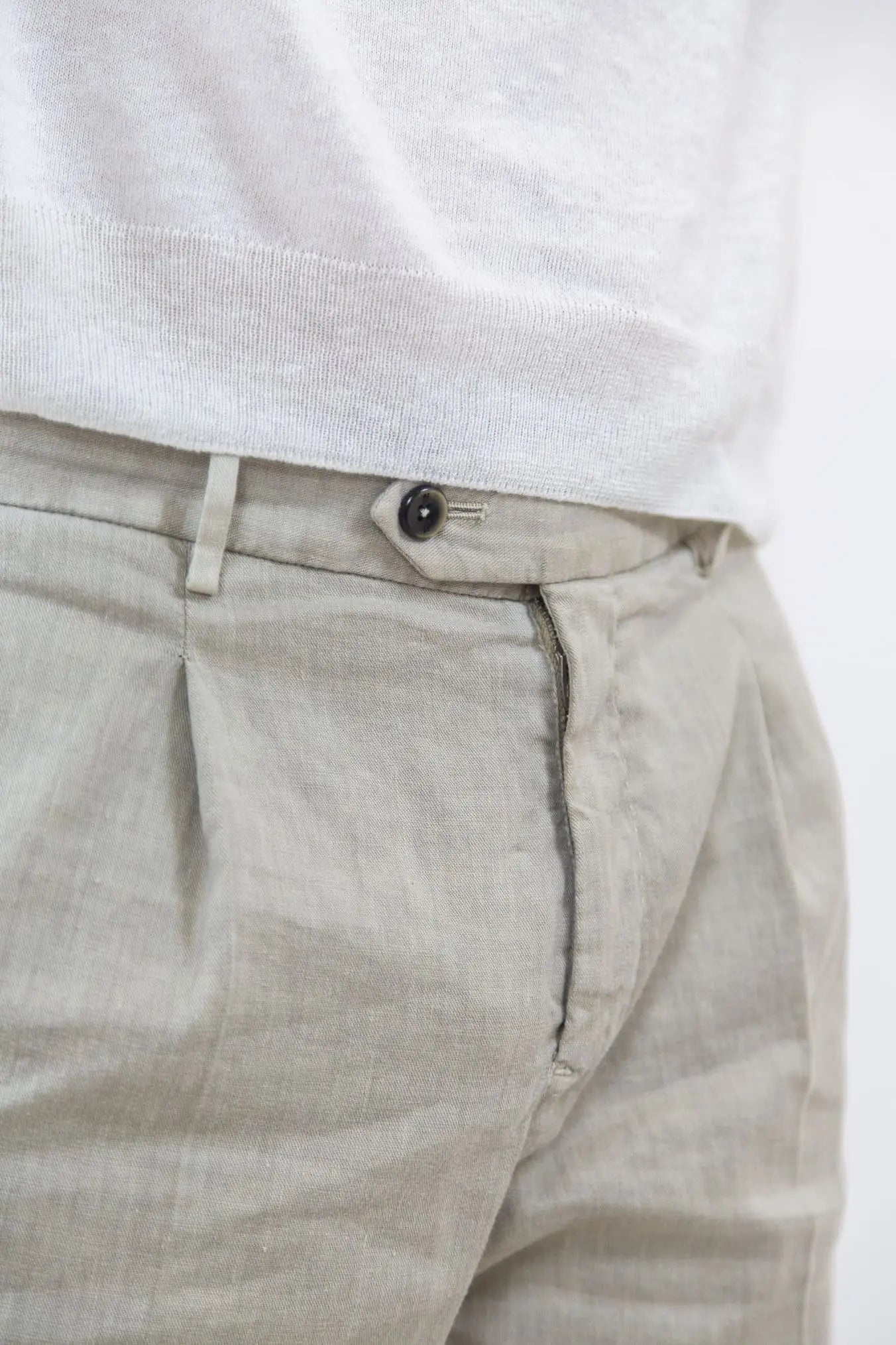 PT Bermuda con Pinces e Coulisse Removibile Lino e Cotone Beige Chiaro - Guarino Store