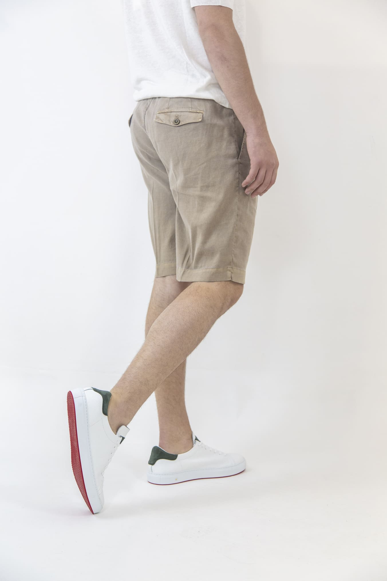 PT Bermuda con Pinces e Coulisse Removibile Lino e Cotone Beige - Guarino Store