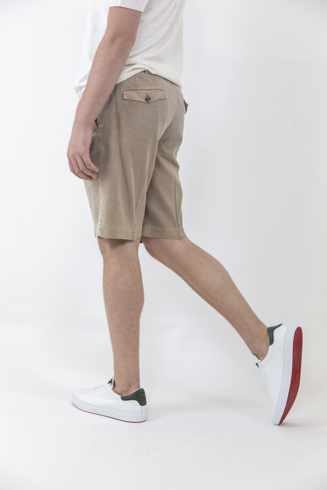 PT Bermuda con Pinces e Coulisse Removibile Lino e Cotone Beige - Guarino Store