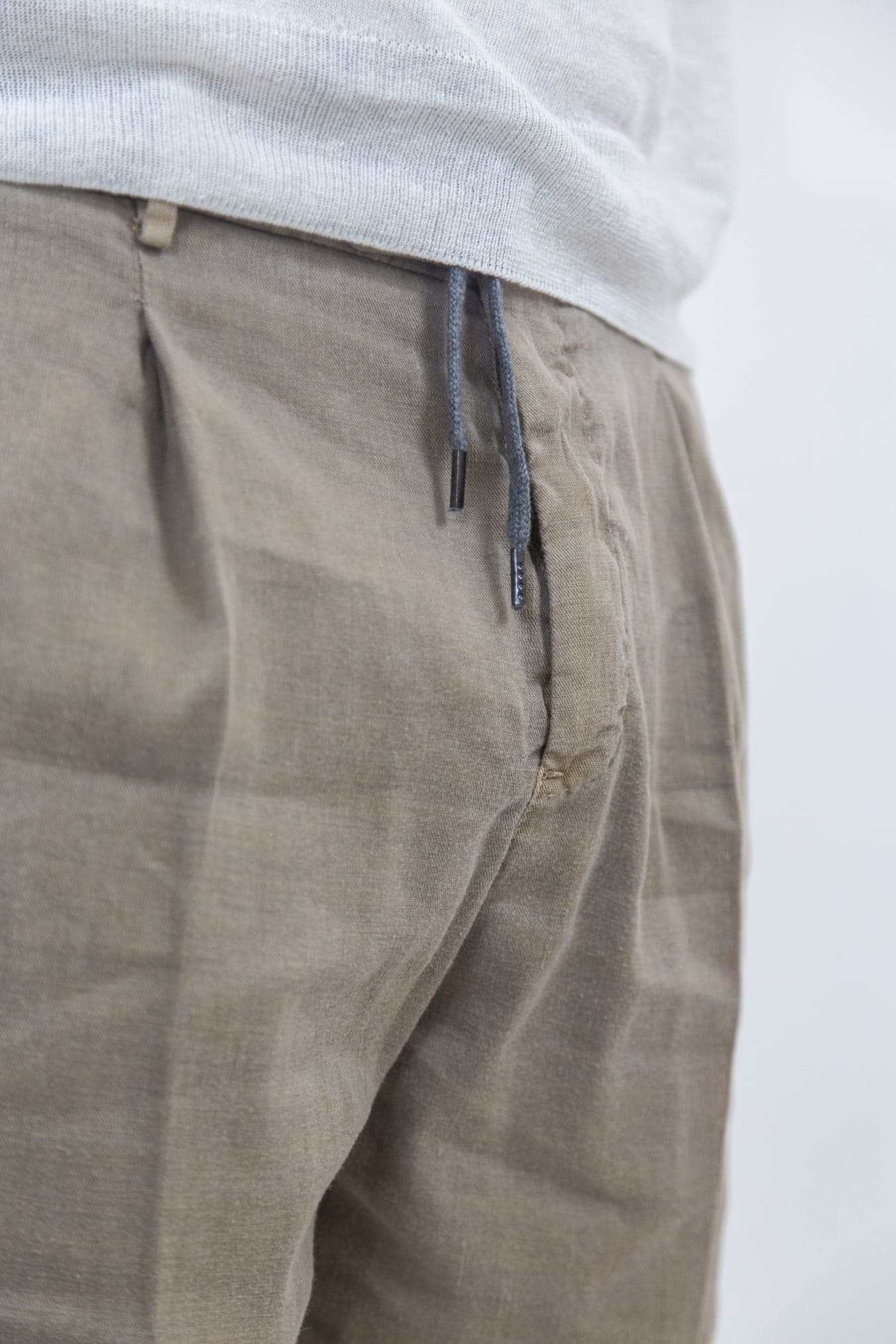 PT Bermuda con Pinces e Coulisse Removibile Lino e Cotone Beige - Guarino Store