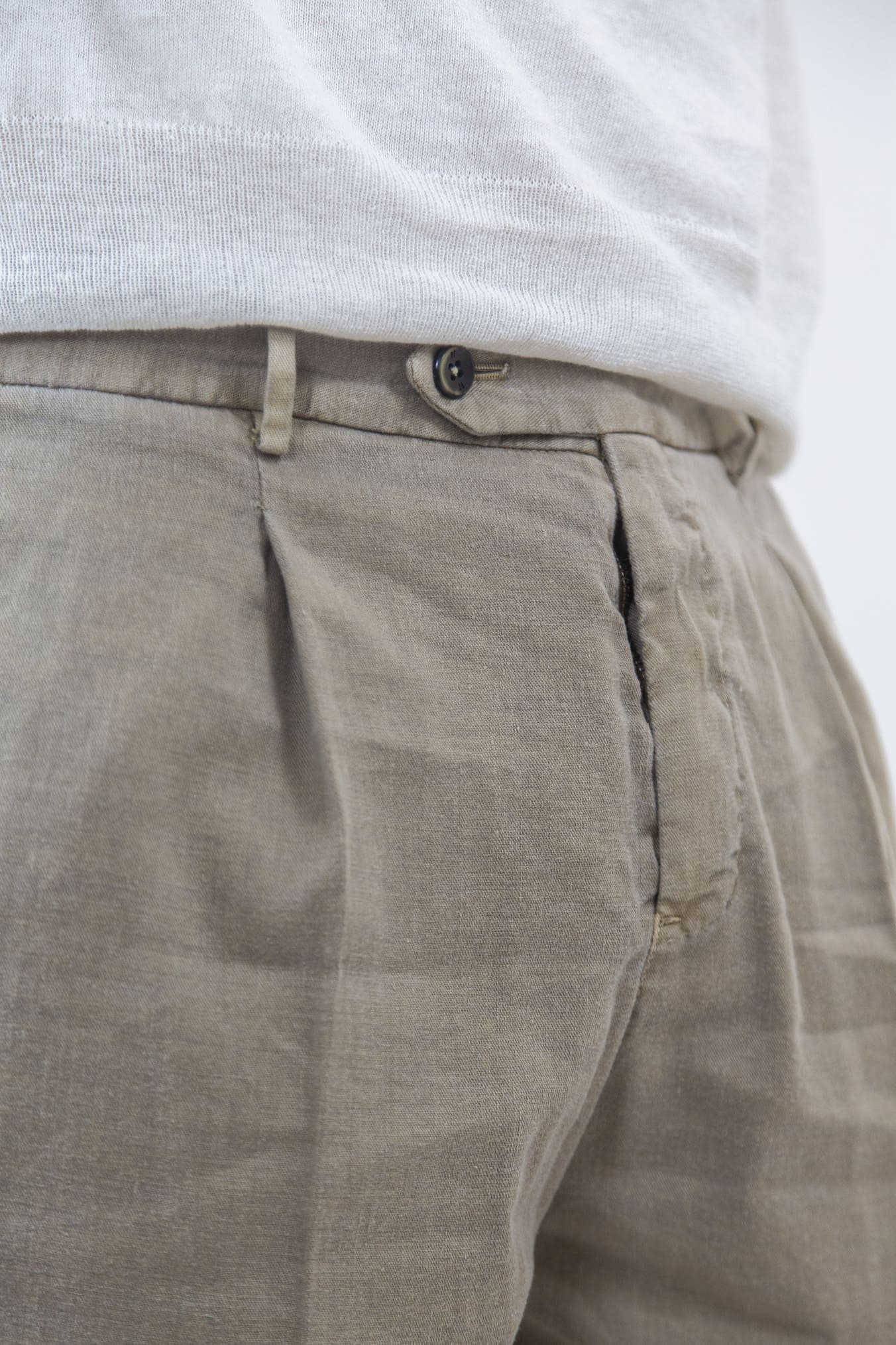 PT Bermuda con Pinces e Coulisse Removibile Lino e Cotone Beige - Guarino Store