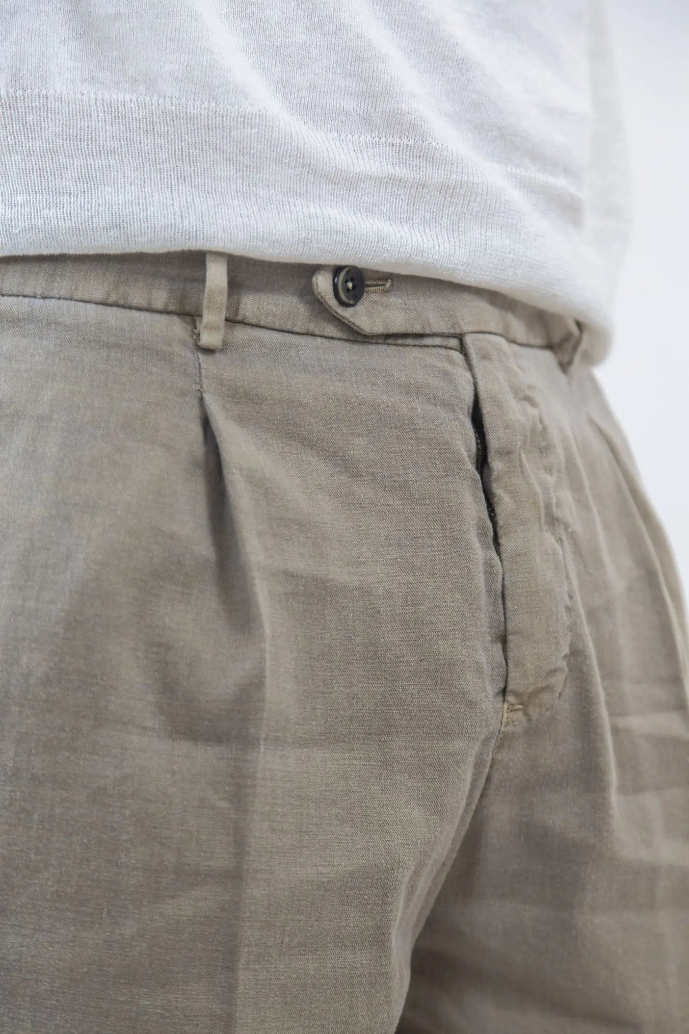 PT Bermuda con Pinces e Coulisse Removibile Lino e Cotone Beige - Guarino Store