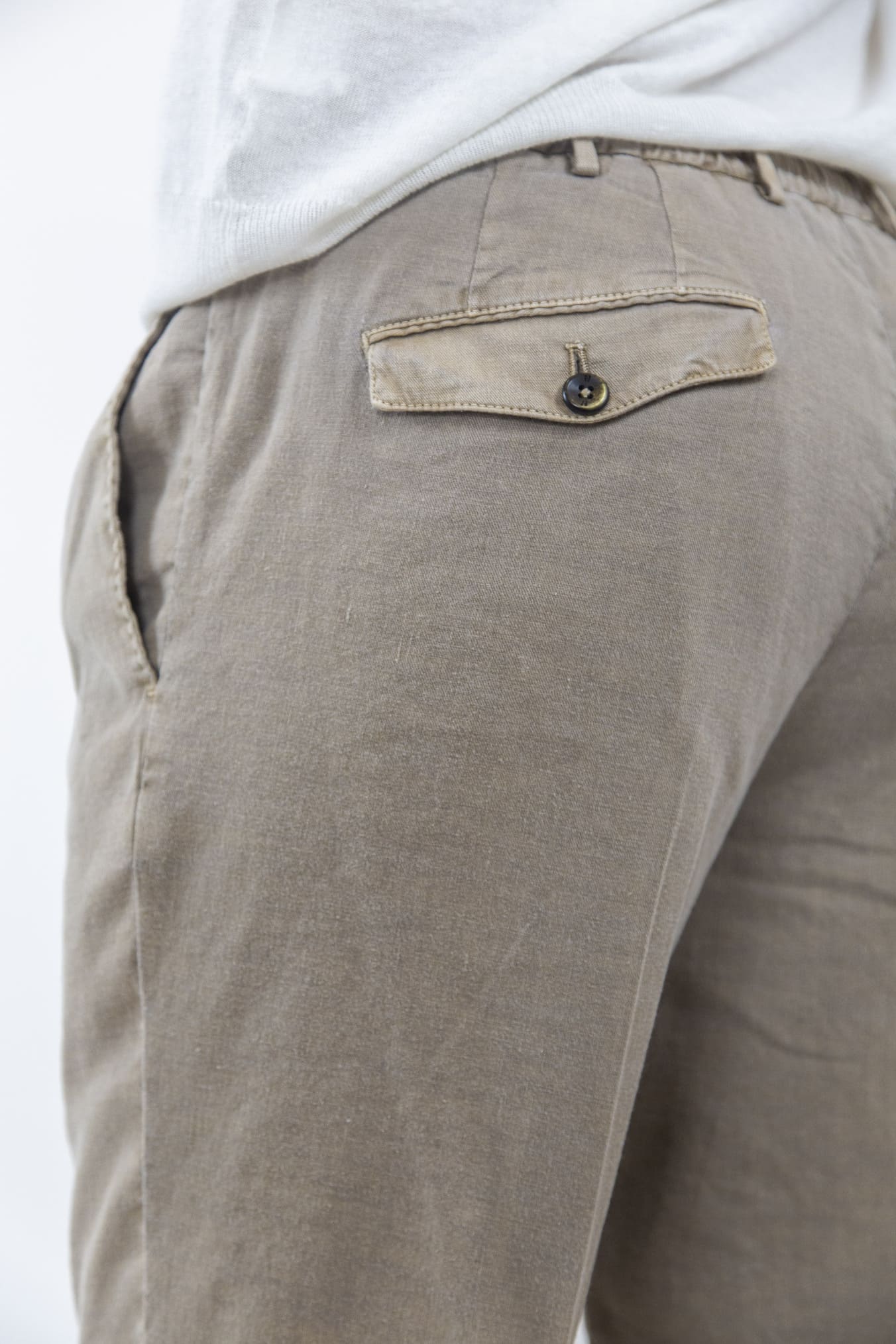 PT Bermuda con Pinces e Coulisse Removibile Lino e Cotone Beige - Guarino Store