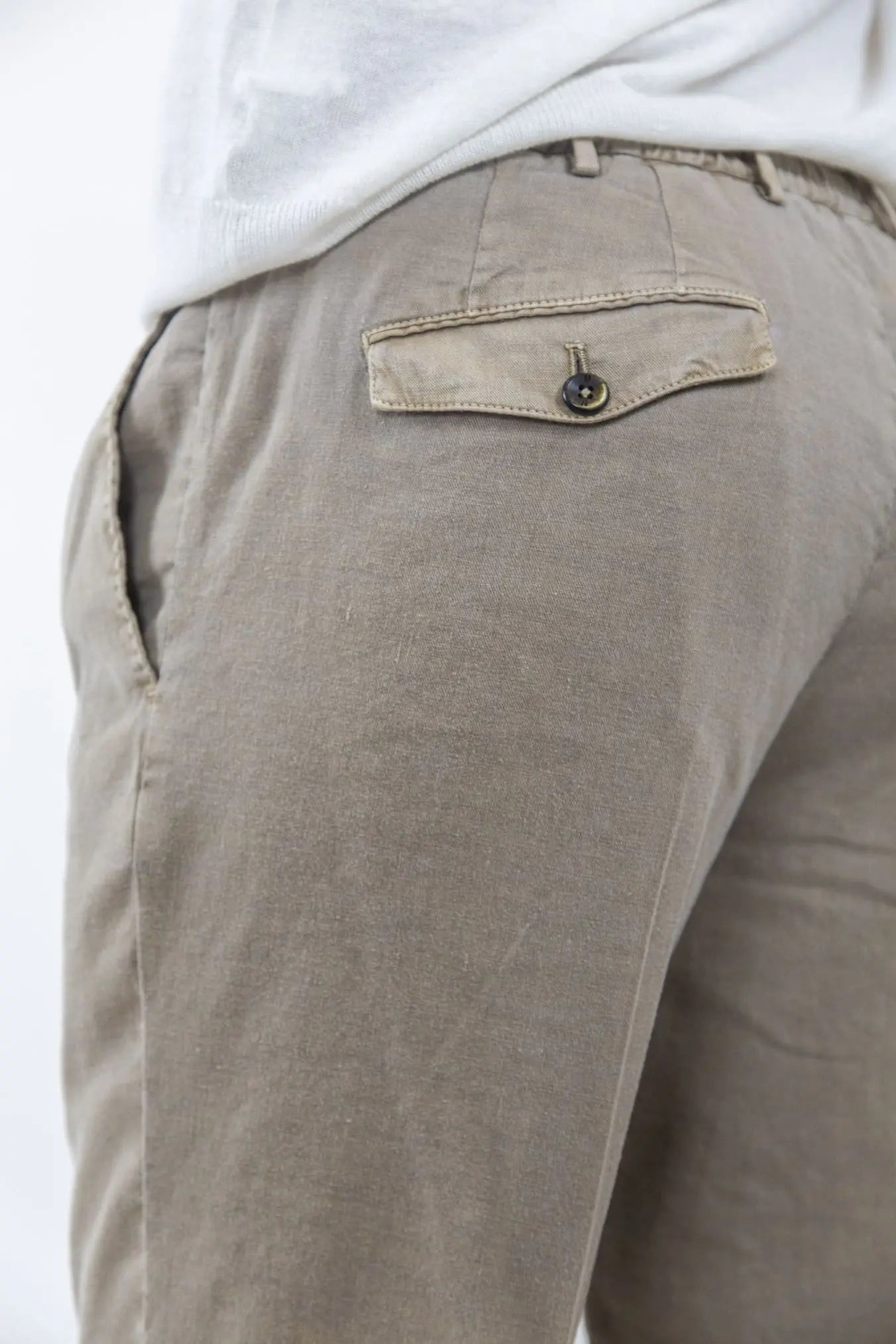PT Bermuda con Pinces e Coulisse Removibile Lino e Cotone Beige - Guarino Store